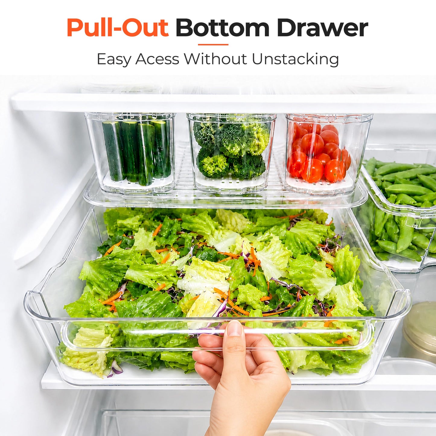 SMRCAD Fridge Organizers and Storage, 8 Pack Clear Freezer Organizer Bins with Lids for Kitchen, Pantry, Refrigerator, Food, Fruit, Vegetable Storage (8 Bins (Include Pull-out Drawer))