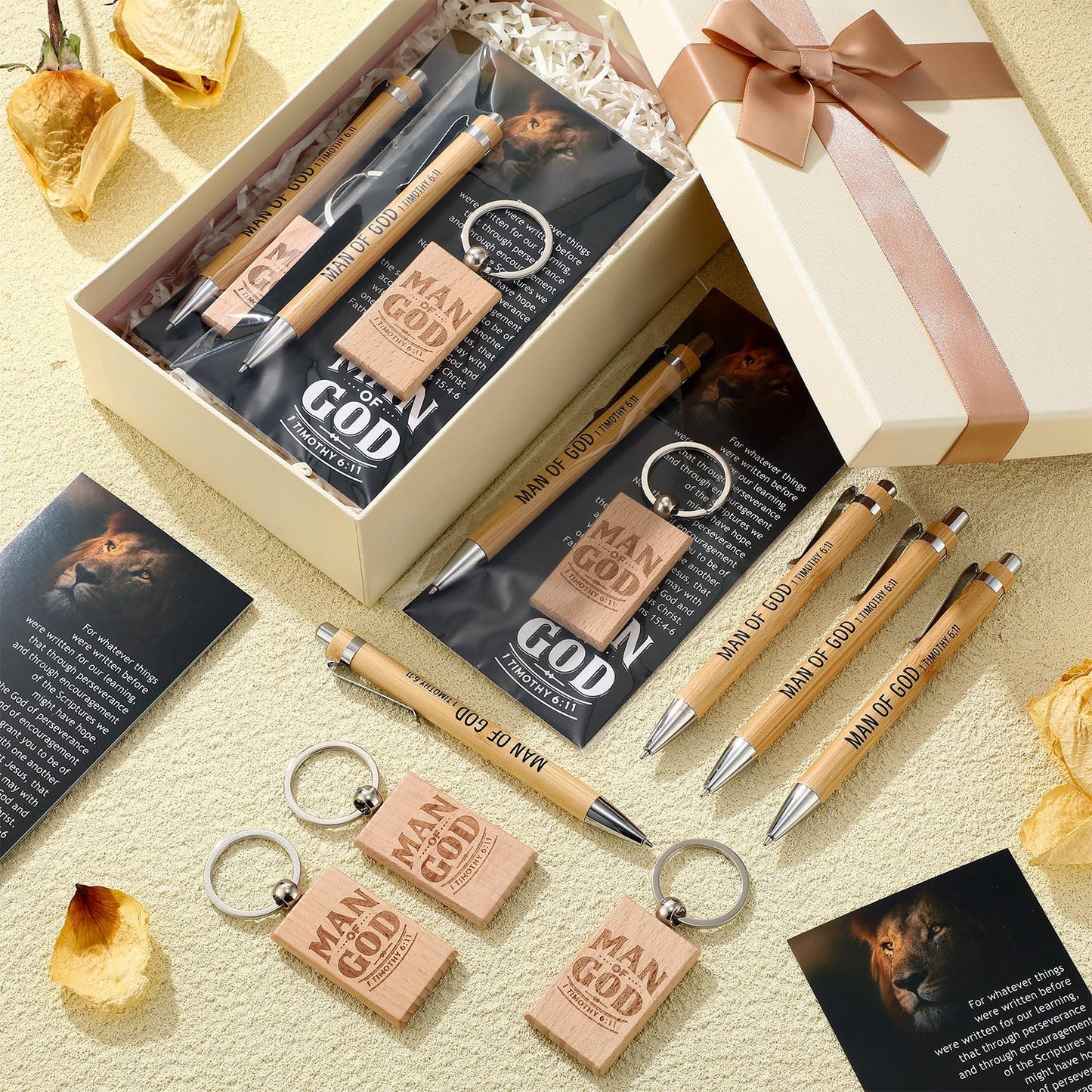 Landical 40 Sets Father Day Man of God Gifts for Men Christian Baptism Gifts, 40 God Keychains 40 Bible Verse Ballpoint Pens 40 Cards Pastor Appreciation Favors for Church Father's Day Supplies