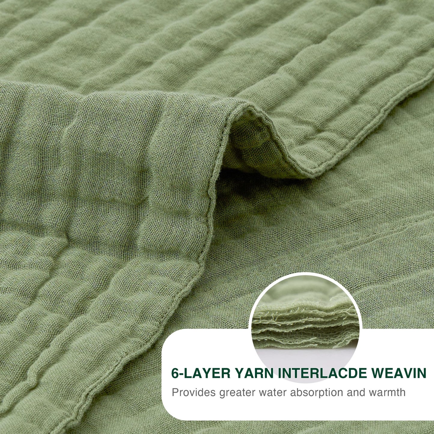Love's cabin 100% Cotton Muslin Blanket, 6 Layer Lightweight Breathable Gauze King Size Blanket 108 x 90 Inches, Soft Summer Blanket for Bed, Sage Green