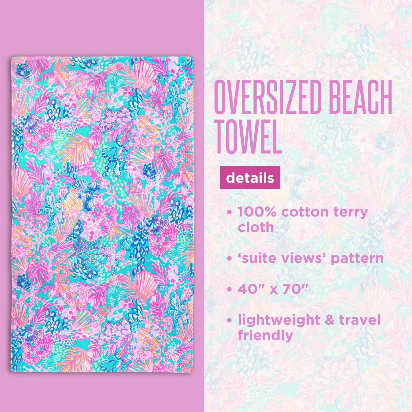 Lilly Pulitzer Oversized Beach Towel - Extra Large Pool Towel for Adults - 40 x 70 in