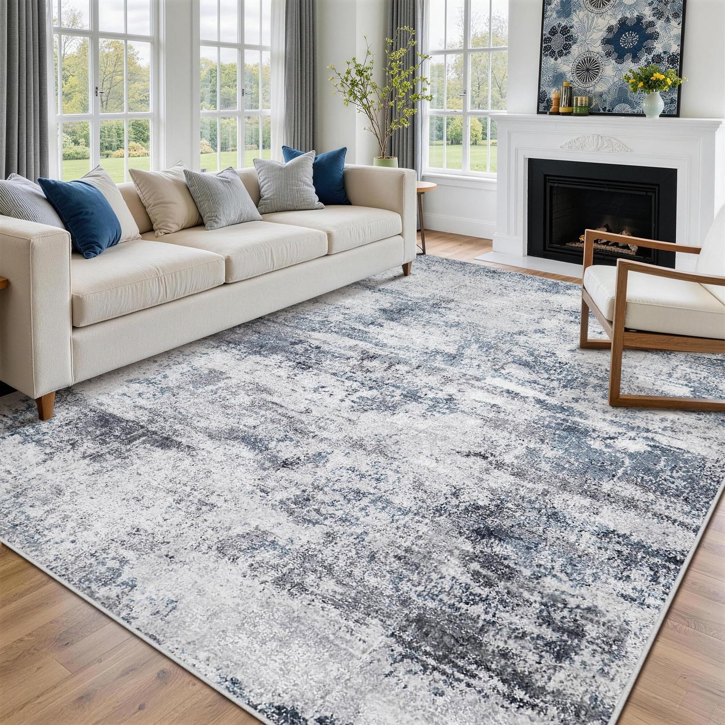 5x7 Area Rugs for Living Room Rug Washable: Abstract Tumble Large Rug for Dining Room Bedroom Carpet Non Slip 5 by 7 Indoor Modern Nursery Home Office Alfombras para Salas Modernas Blue Grey