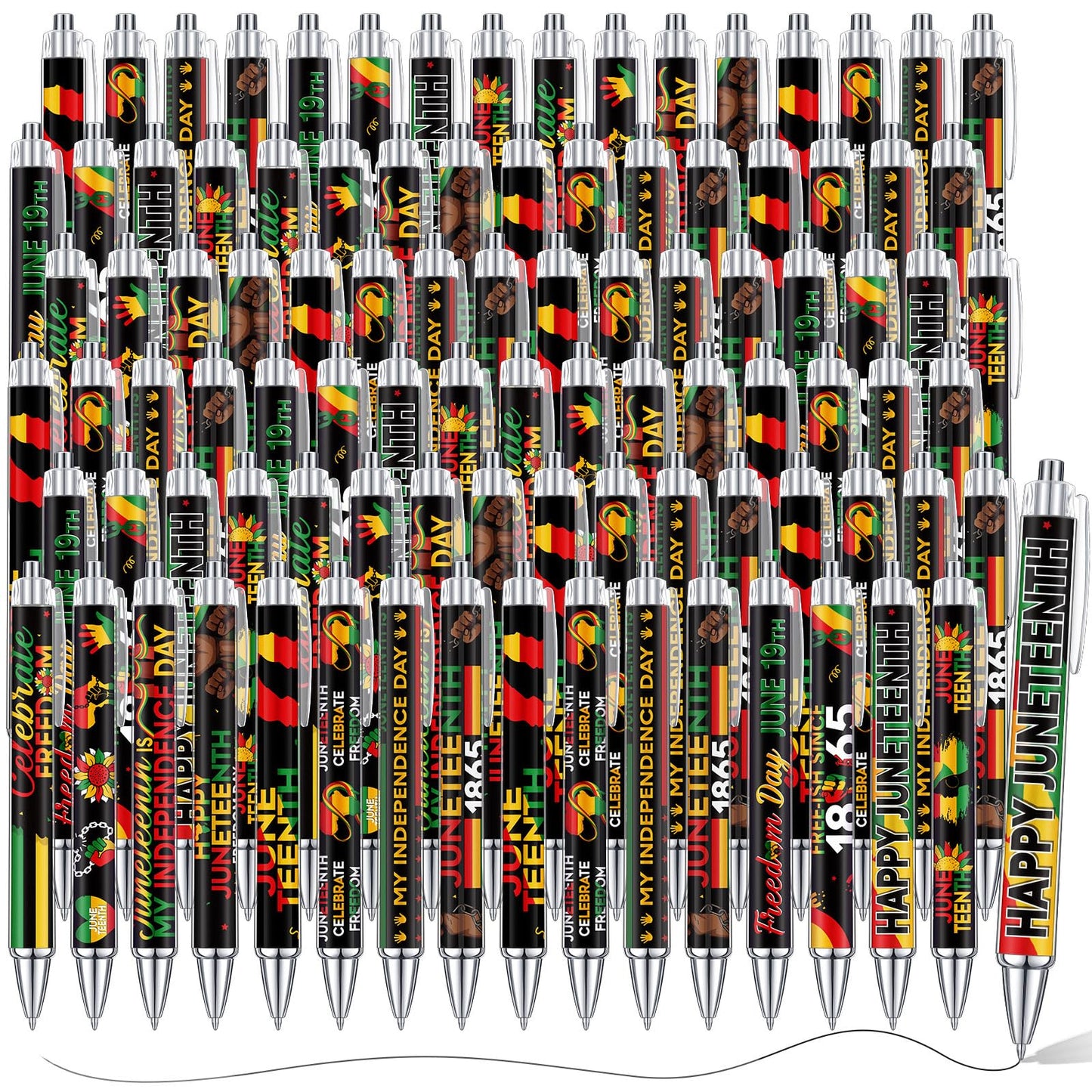 Cholemy 96 Pcs Juneteenth Pens Bulk Retractable Ballpoint Pens Black Ink Party Favors Freedom Day Gift Bag Stuffers Goodie Bag Fillers for Juneteenth Party Celebration June 19th Supplies