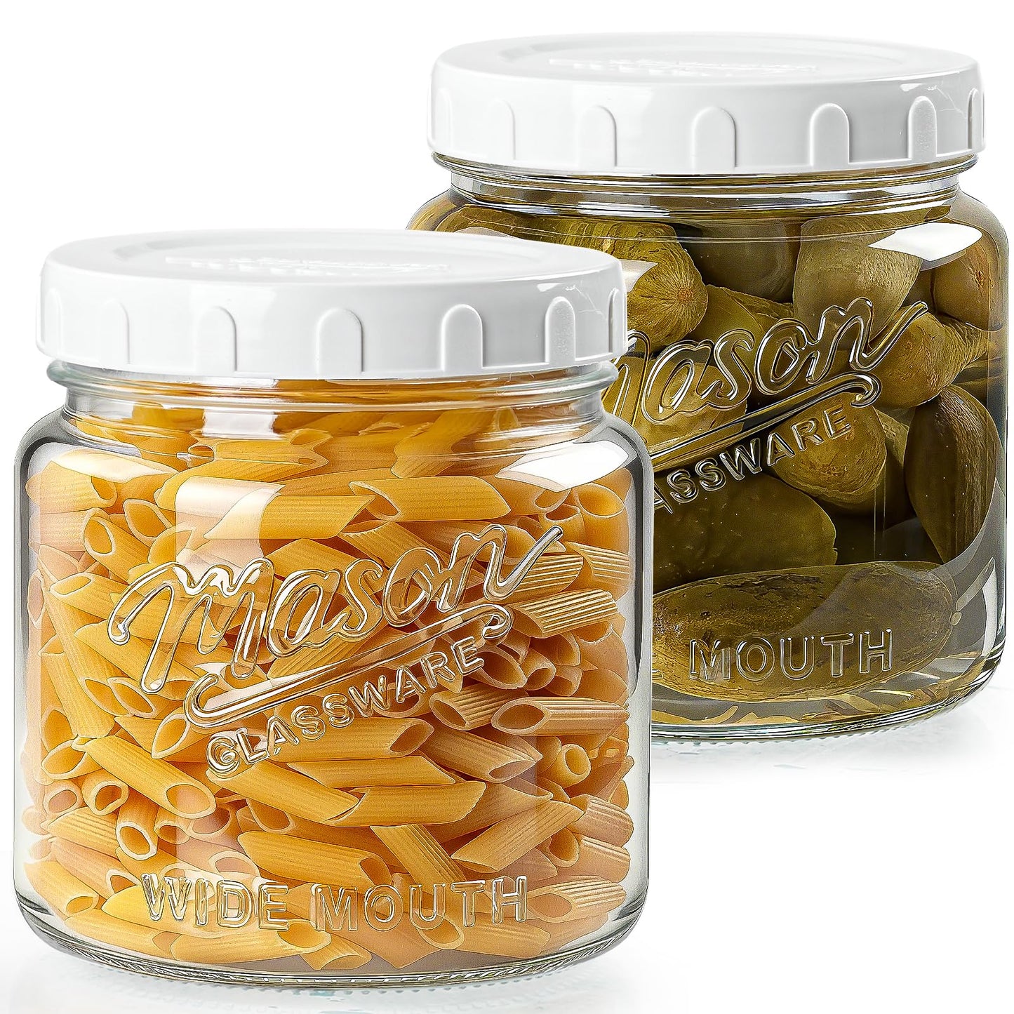 Dwbligt 2 Pack Glass Jar with Lid, Half Gallon Mason Jar Wide Mouth for Pantry Storage, Flour, Pasta, Cookie, Candy, Fermenting, Pickle - Airtight Glass Storage Jars for Fridge w 2 Scale Marks(64 Oz)