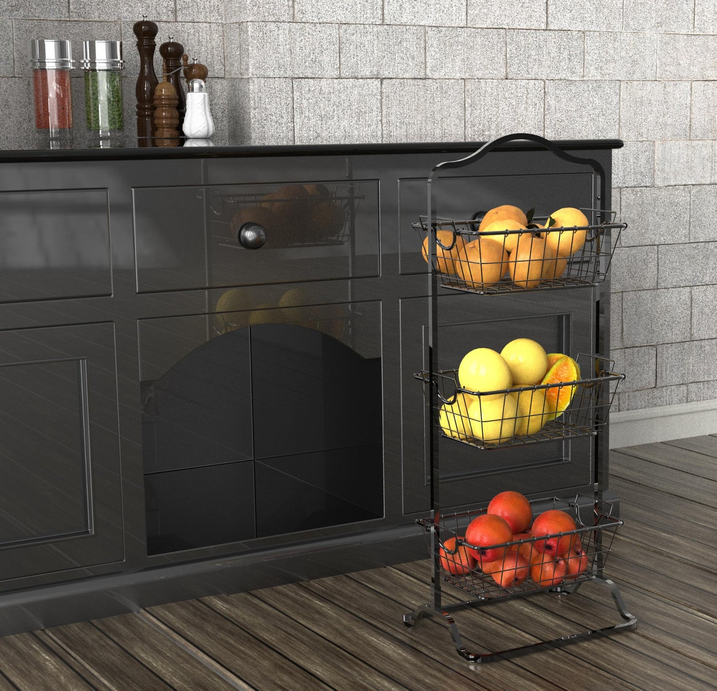 Simple Houseware 3-Tier Rigid Wire Market Fruit Basket Stand, Black