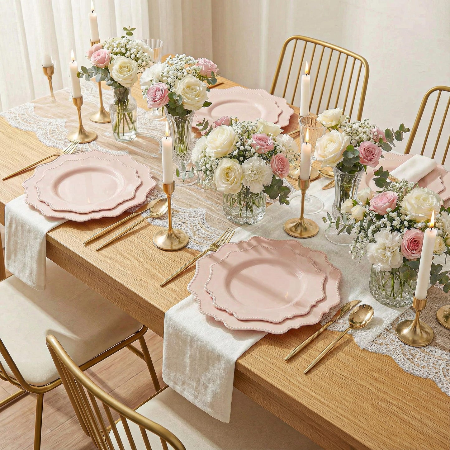 COLOSUS 100 pcs Pink Plastic Plates Set, Nice Disposable Plates,Pink Disposable plates Set for 50 Guest include 50 Dinner Plate 10.5 &50Dessert plates 8.25 for Party,Wedding, Birthday,Mother's Day