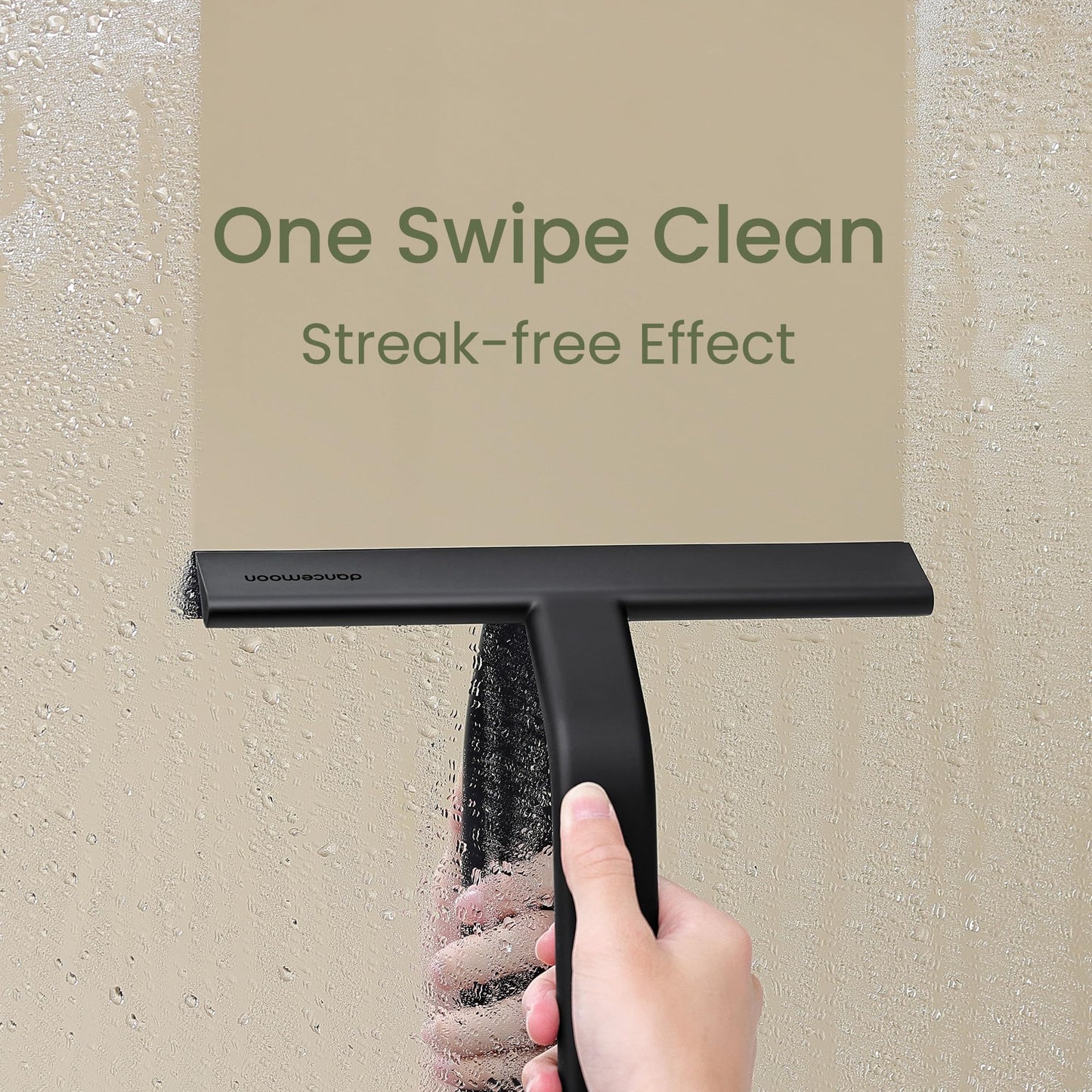 dancemoon JustHang Shower Squeegee for Glass Doors, All-One-Piece Award-Winning Silicone Squeegee with Built-in Hook for Bathroom, Window, Mirror, Tile Wall,Car, Streak-Free Cleaner Tool,10-Inch Black