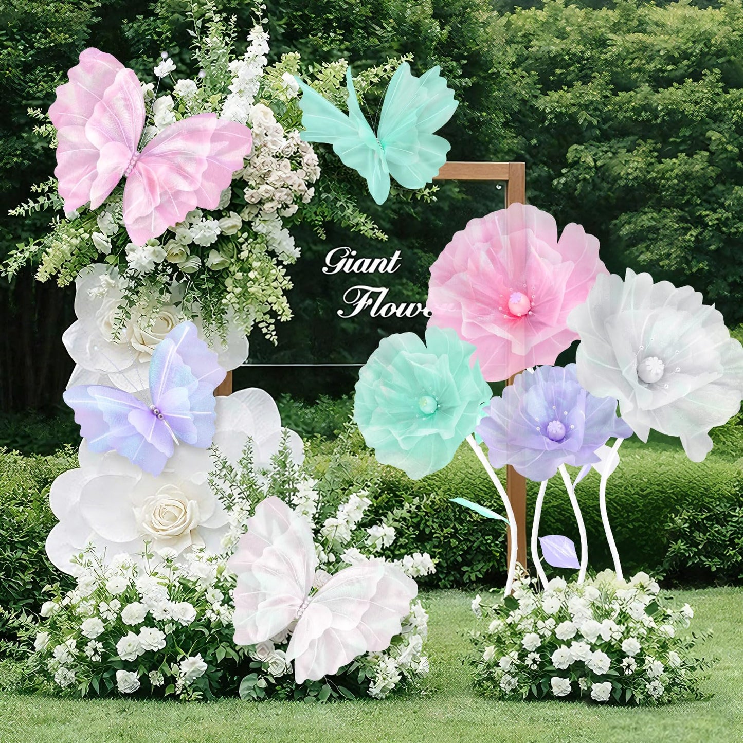 Cinnvoice 8 Pcs Large Butterfly Flower Decorations 20 Inch 12 Inch 3D Giant Silk Butterfly Big Flower Mariposas Grandes para Decoracion for Wedding Backdrop Birthday Party(Pastel)