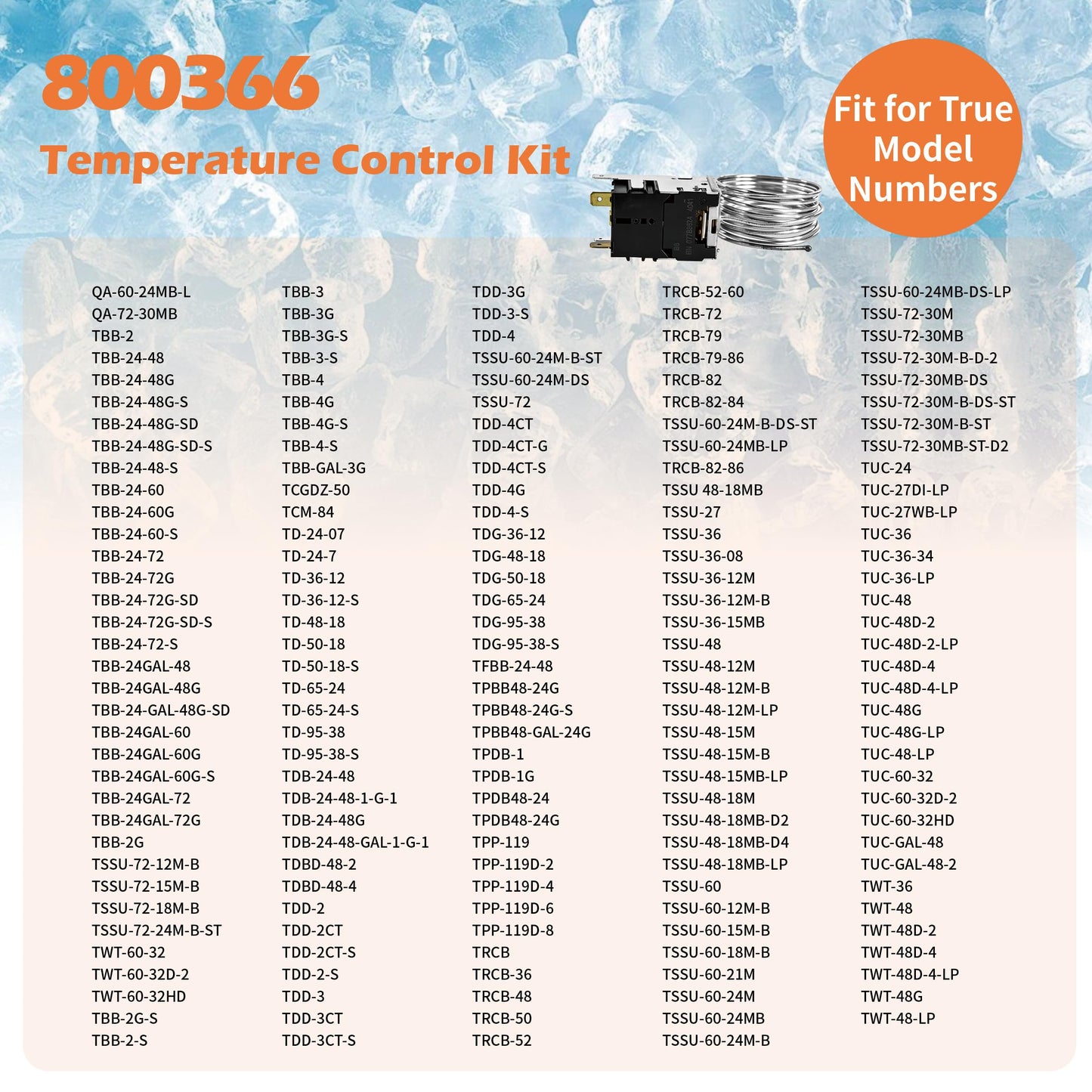 800366 Temperature Control Kit Compatible with True Refrigerator, Commercial Refrigerators And Freezers for TSSU TPP TD TBB GDM T Series,Replace 077B6806, 077B7172, 988282 &76" Coil Sensing Thermostat