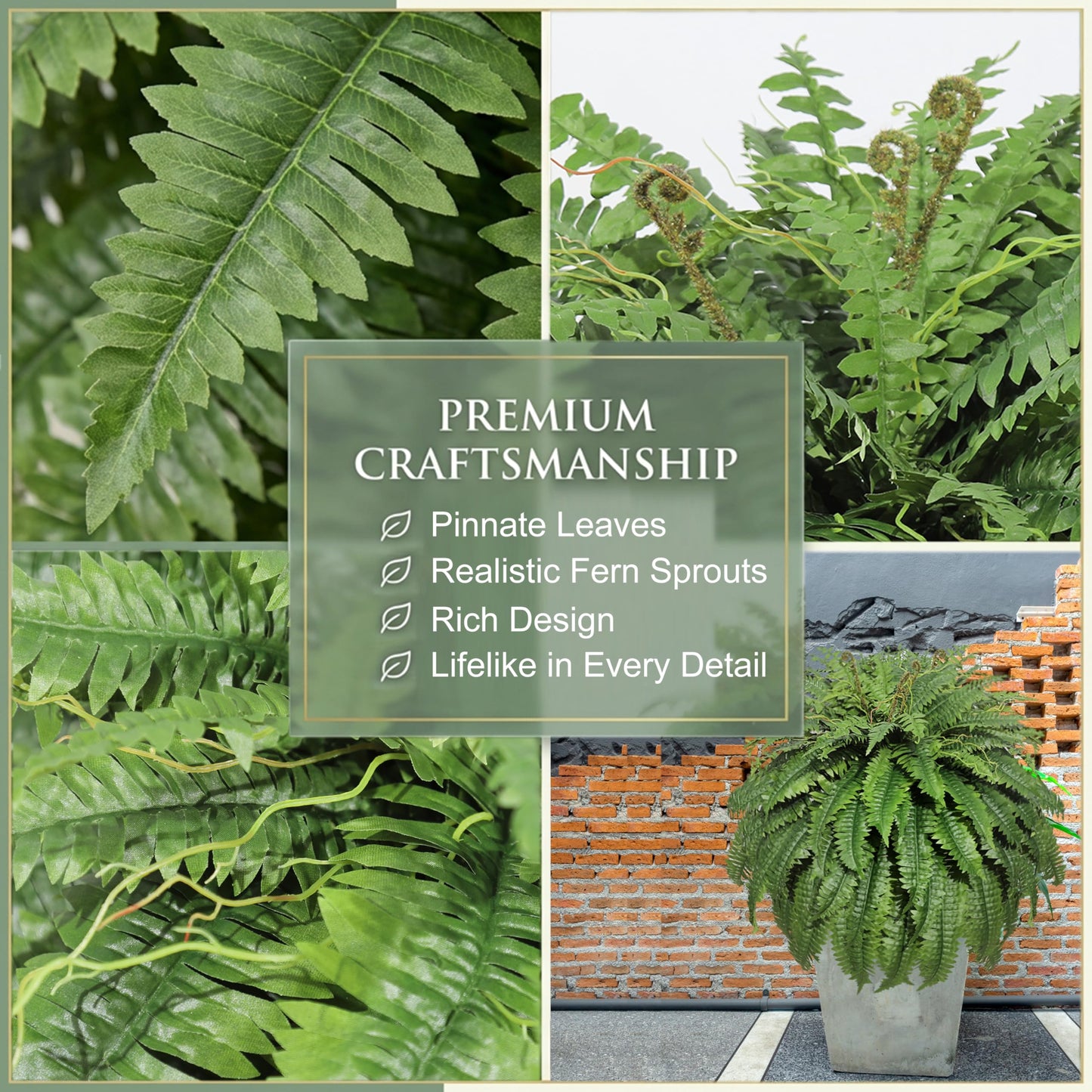 Cotlux Large Artificial Ferns for Outdoor 98 Branches Fake Fern 48" Faux Boston Ferns Silk Plant Uv Resistant Artificial Plants for Porch Garden Indoors Home Greenery