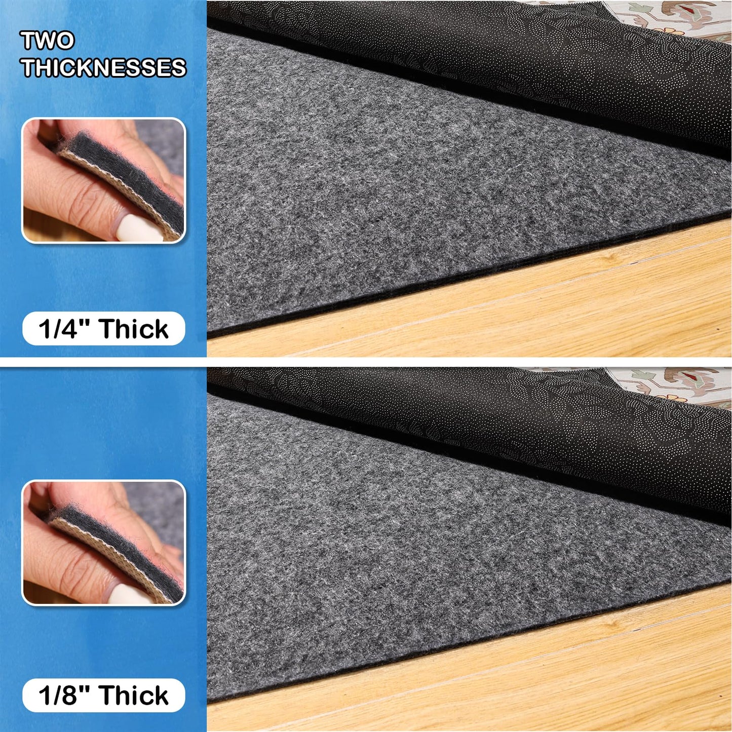Non-Slip Rug Pads 5 x 7 ft, 100% Waterproof Extra Large Area Rugs Non Skid Rug Pad for All Floors and Finishes Durable Hardwood Floor Protective Felt Keeps Rugs in Place, Safe and Secure