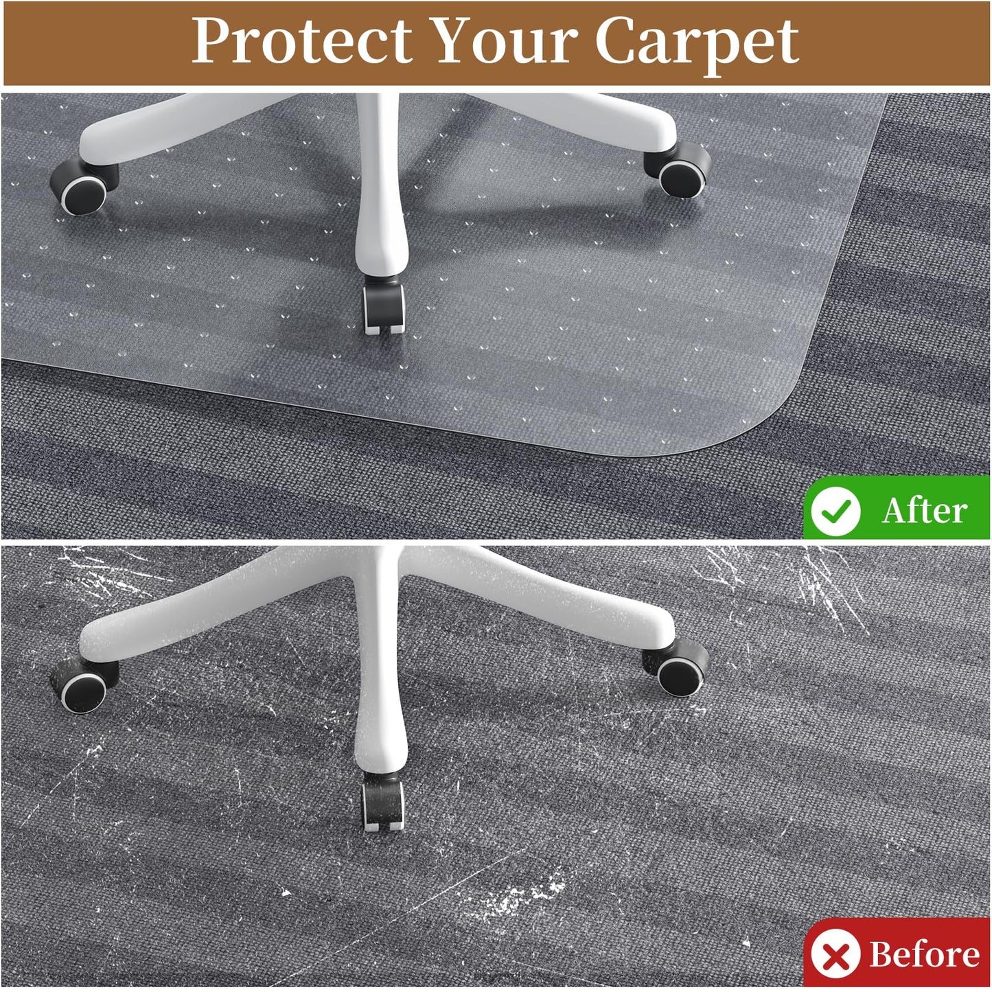 MESHDO Office Chair Mat for Carpet, 48" X 60" X 0.09" Desk Chair Mat for Carpet Floors, Clear and Thick Rolling Computer Chair Mats with Non-Slip Studded for Home and Office Low Pile Carpets