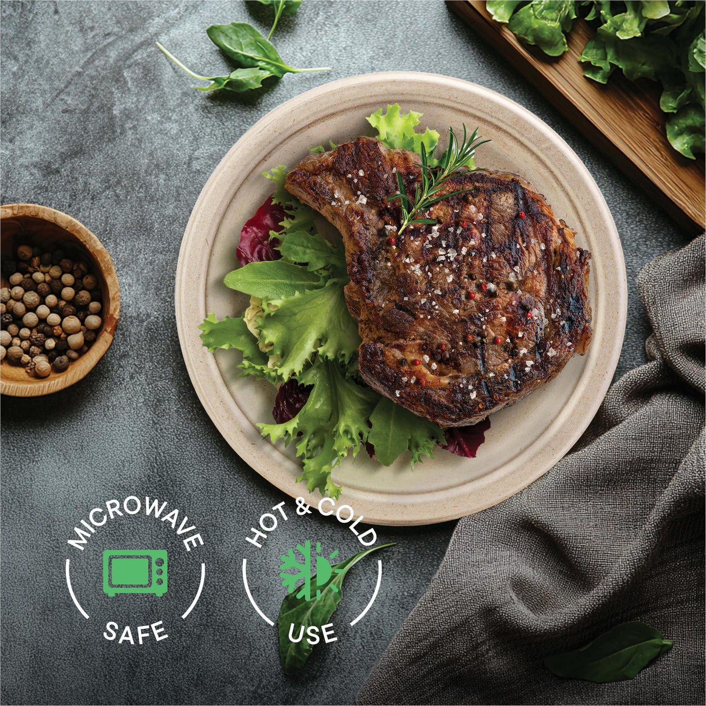 Paper Plates, 100% Compostable Heavy Duty Disposable 10 Inch Plate - [125-Pack] Eco-Friendly, Biodegradable Bagasse - (PFAS-Free) - (BPI Certified)