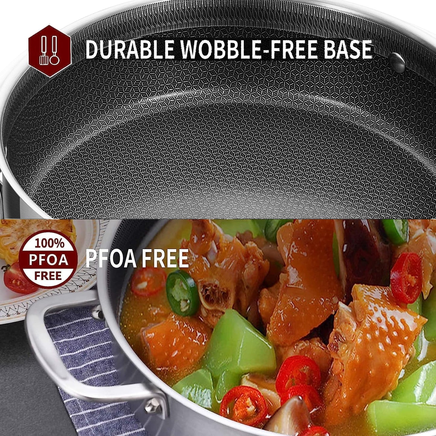 LOLYKITCH 6 QT Large Skillet with Lid, 12 Inch Nonstick Deep Frying Pan, Tri-Ply Stainless Steel Hybrid Saute Pan for Family Meals, Induction Oven Compatible Ceramic Coated, Detachable Handle