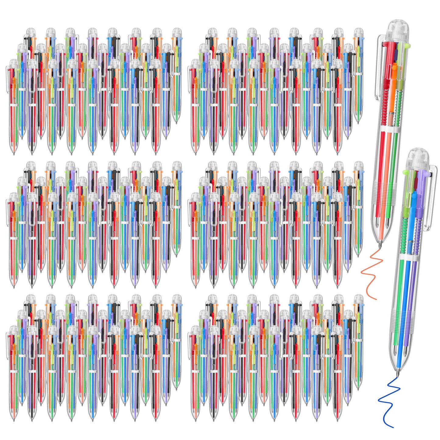 Aodaer 144 Pieces Multicolor Ballpoint Pens 0.5 mm 6 Colors Transparent Barrel Ballpoint Pen 6-in-1 Multicolor Retractable Ballpoint Pens for Office School Supplies Gifts