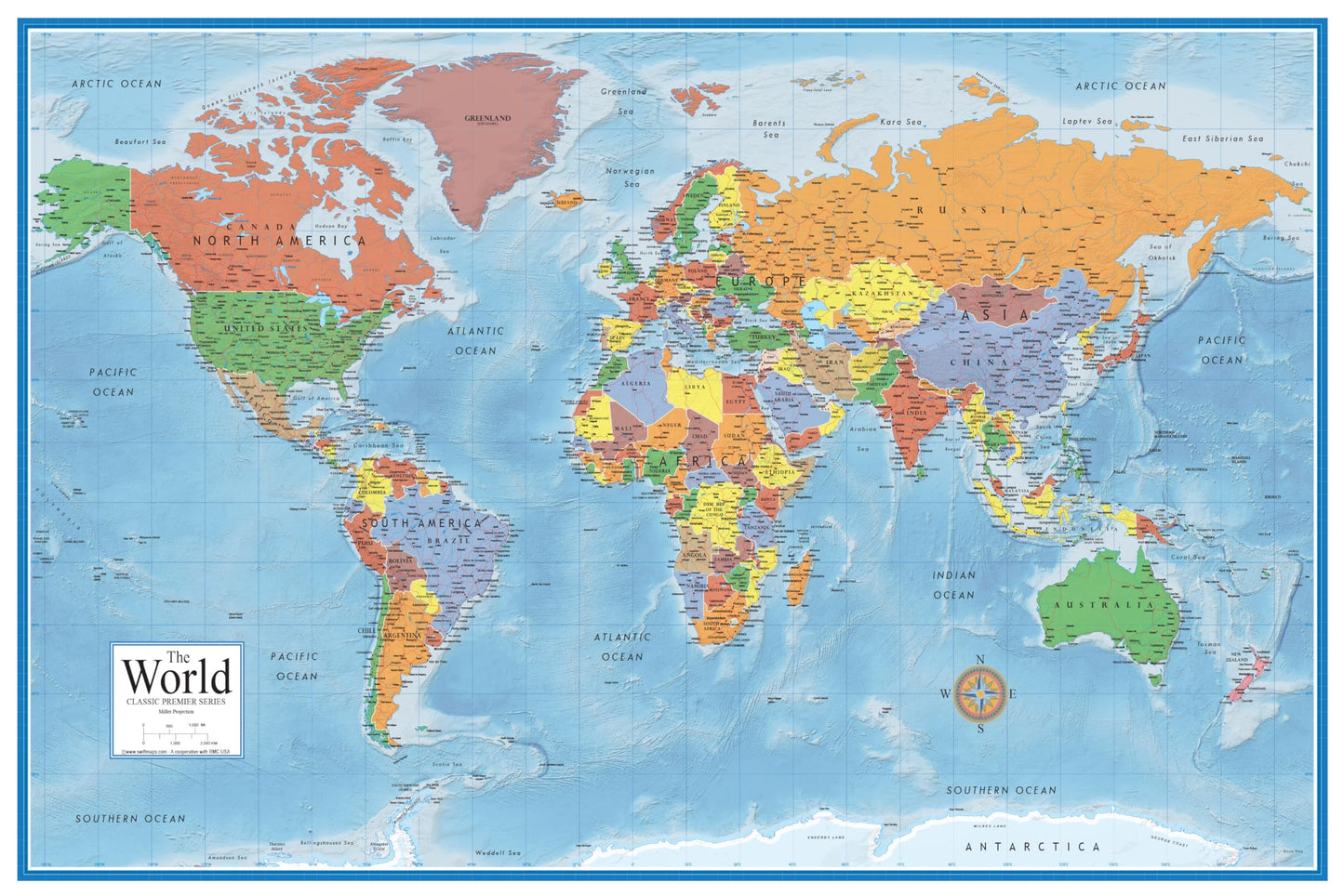 48x78 World Classic Premier Wall Map Mega Poster Laminated