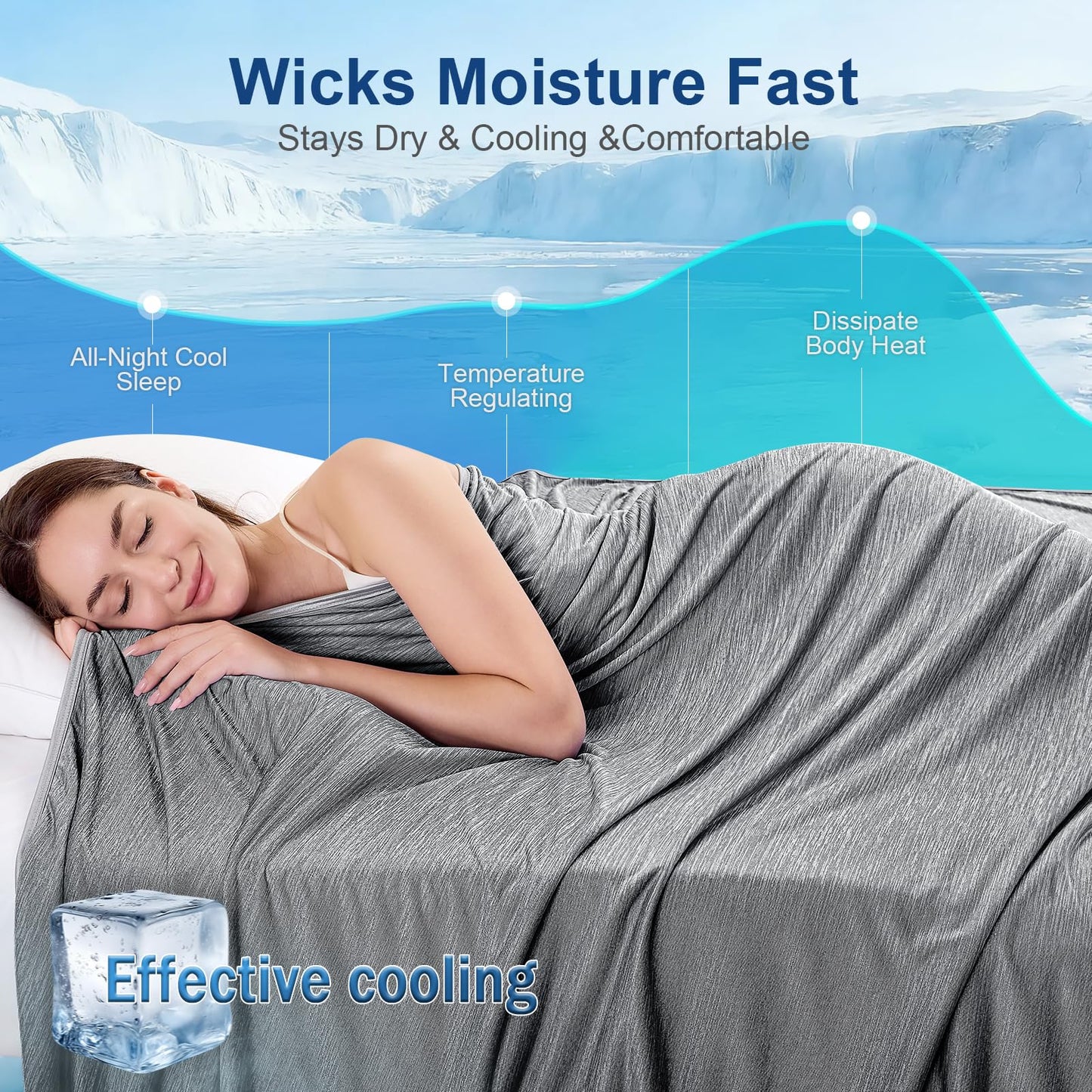 KMUSET Cooling Blanket Throw (50"x60"), Double Sided Summer Cooling Blankets for Hot Sleepers & Night Sweats, Cool Soft Lightweight Blanket for Beach, Sofa Bed Couch, Gifts for Women Men Light Grey