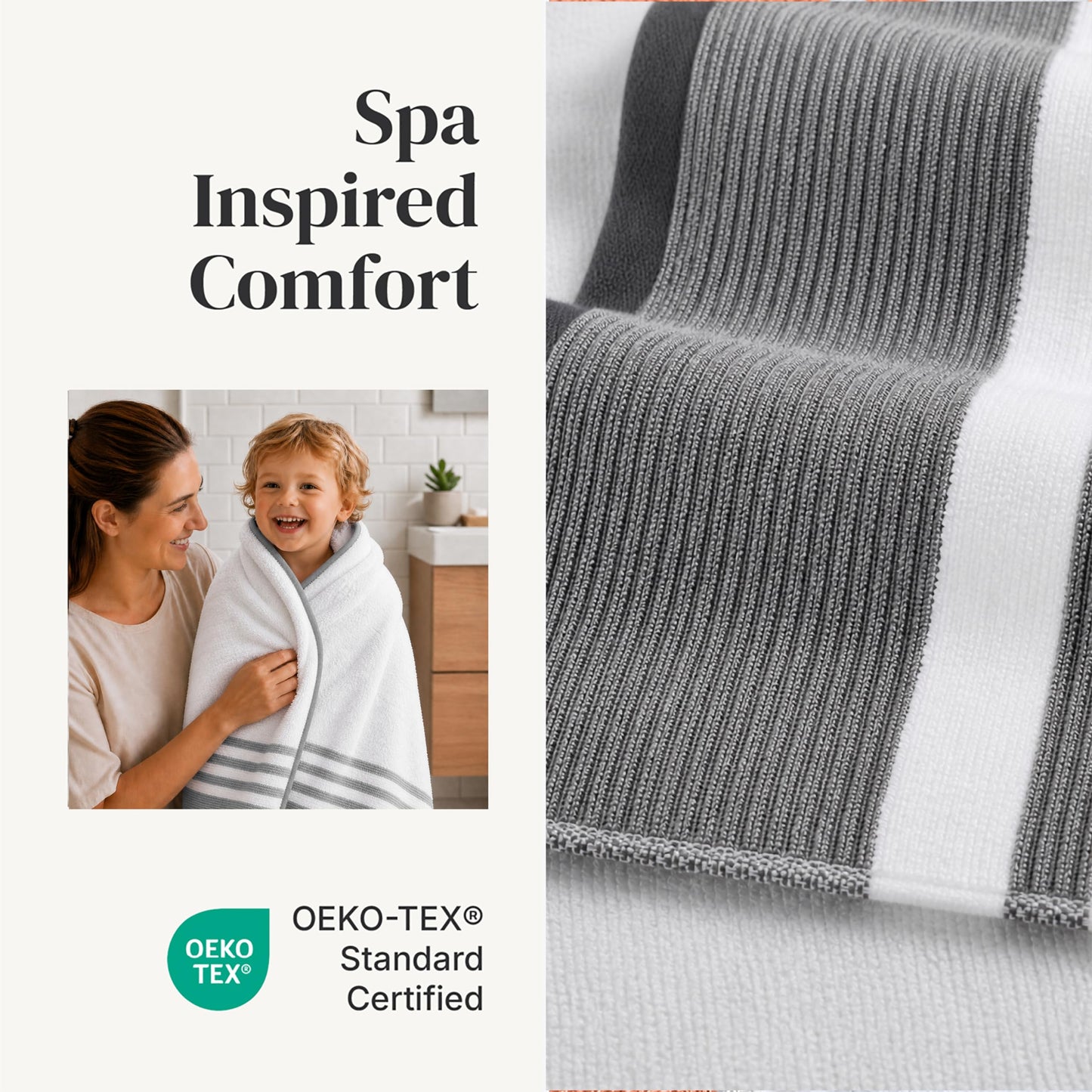 Modern Threads 6-Piece Towel Set – 100% Cotton, Quick Dry, Ultra Absorbent – Includes 2 Bath, 2 Hand, 2 Washcloths (White/Reinhart Charcoal)