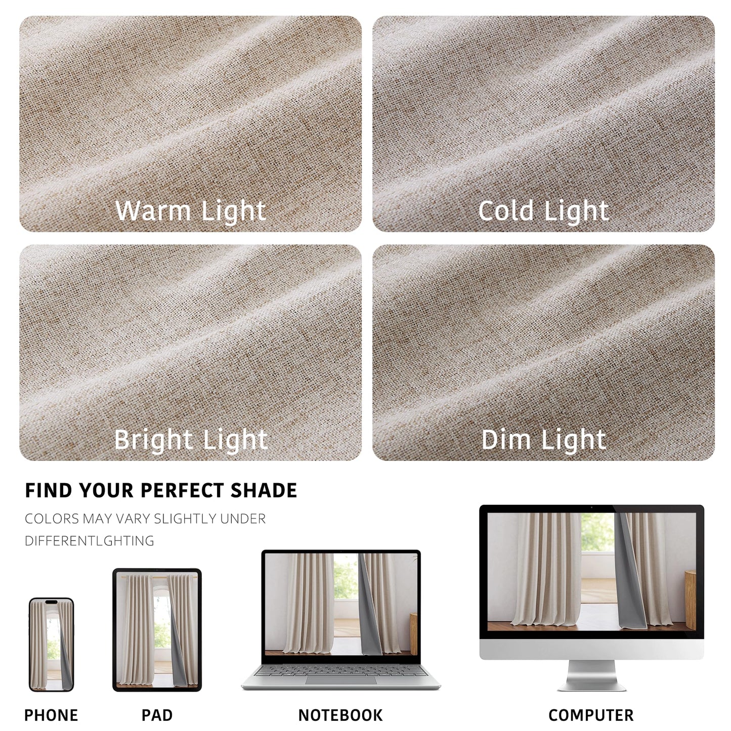 NICETOWN 100% Blackout Linen Curtains 90" Long for Bedroom, Thermal Insulated Living Room Curtains with Liner, Farmhouse Style Linen Blend Window Draperies for Dining Room (2 Panels, 52" W, Natural)