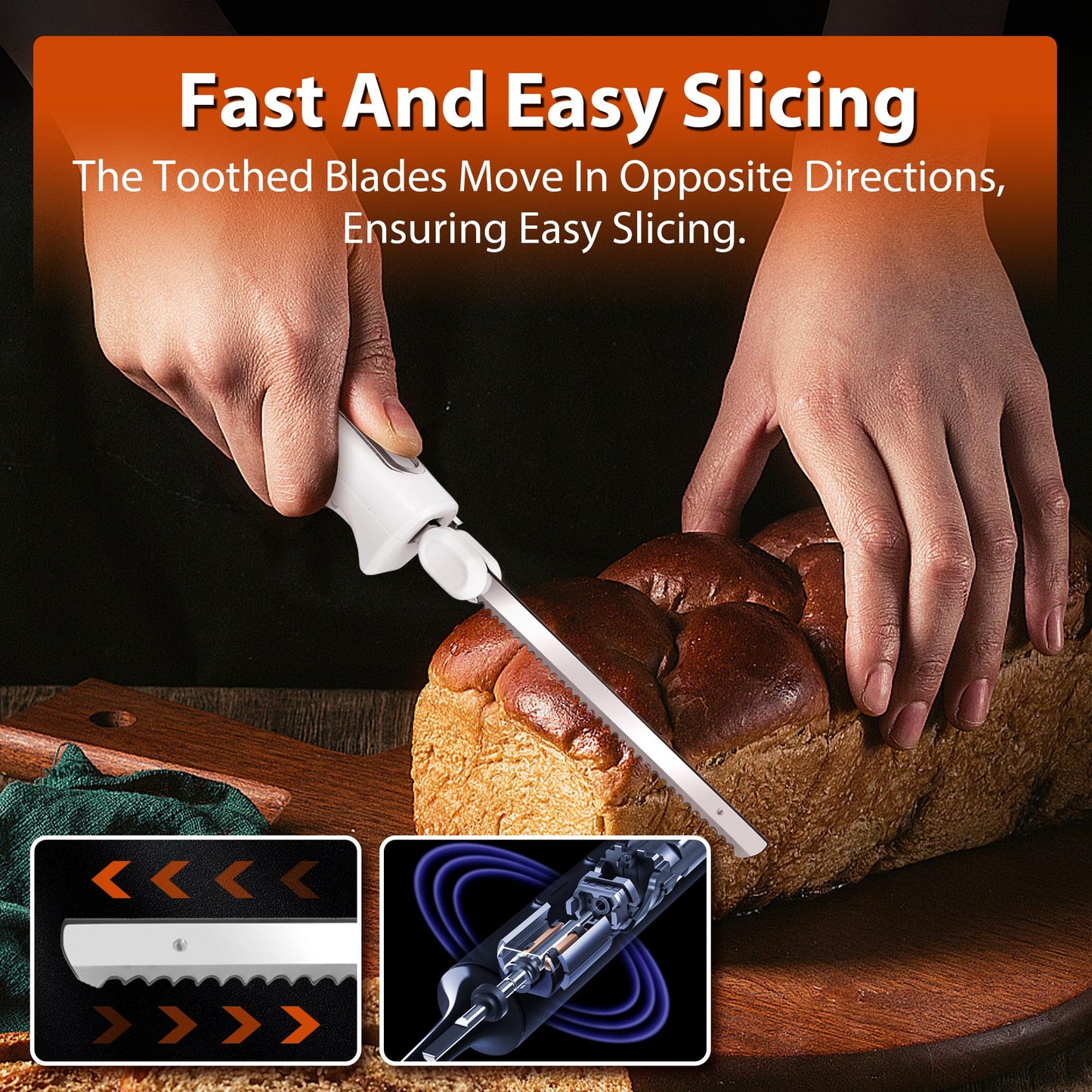 HousesAid Electric Knife,Wired Electric Carving Knife Set with Two Serrated Stainless Steel Blades,Carving Fork,with Non Slip Handle,Safety Lock and Storage Case for Meat,Bread,Other and Foods