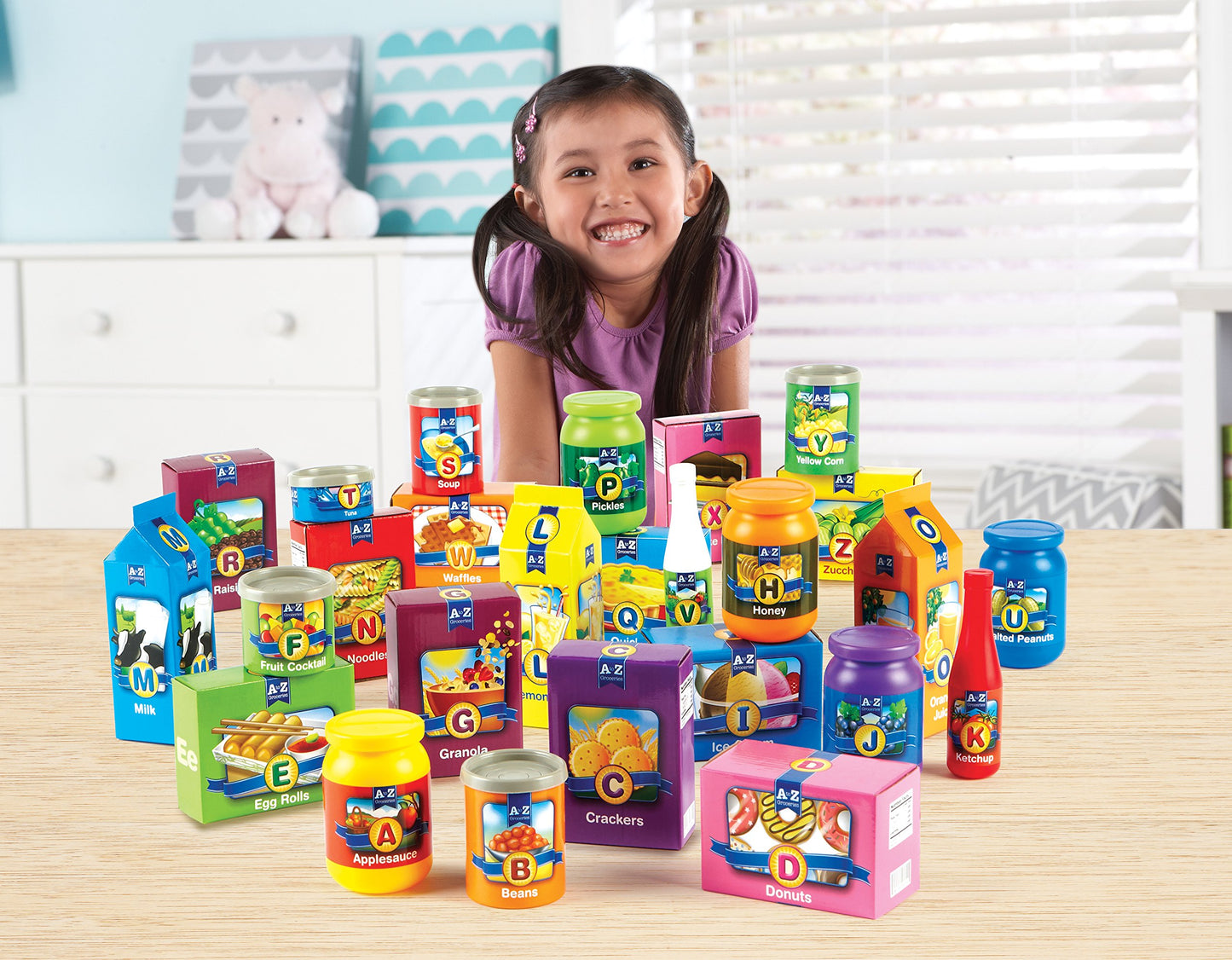 Learning Resources A to Z Alphabet Groceries - 31 Pieces, Ages 3+, Pretend Play Food for Toddlers, Preschool Kitchen for Kids, Supermarket Play Toys, Letter Recognition