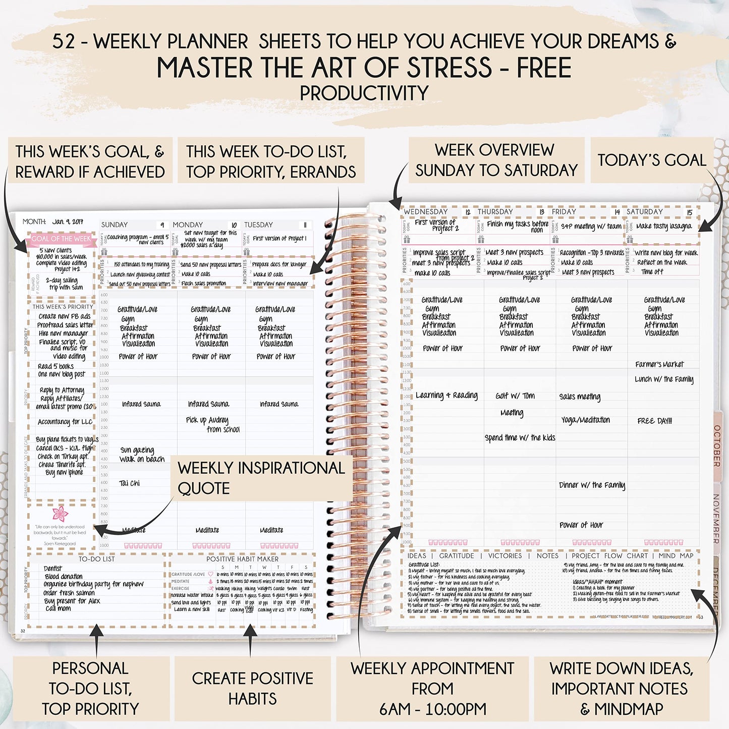 Manifestation Journal – Hourly, Weekly & Monthly Planner | 12-Month to Increase Productivity, Life Organizer & Goal Planner | Spiral Journal, Habit Tracker, Foldable Vision Board, Gift Box & Stickers