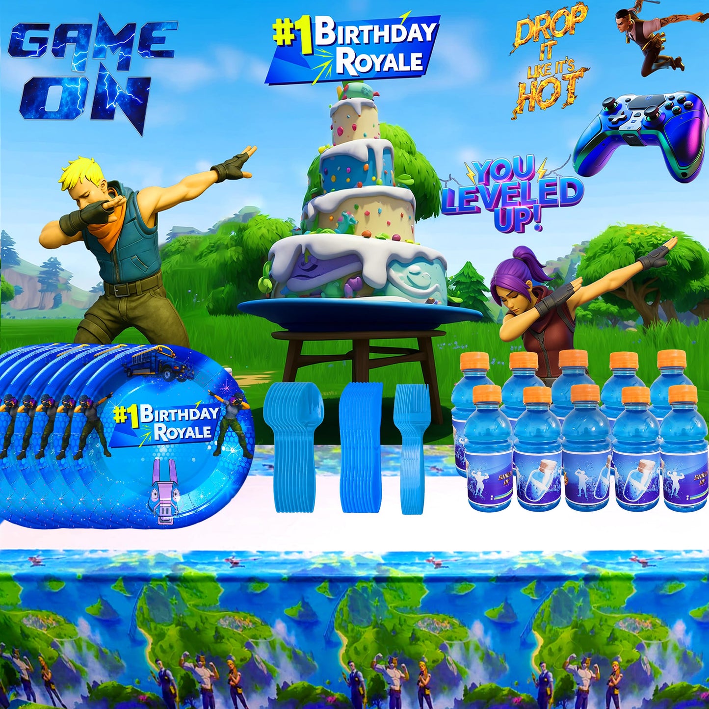 Gaming Party Supplies Birthday Decoration Set 142 Pack - Balloons, Toppers, Bottle Stickers Labels, Wall Poster, Banner Video Game Themed And Much More