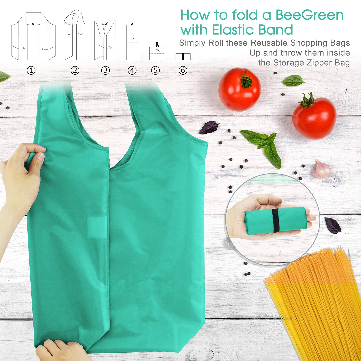 BeeGreen Reusable-Grocery-Bags-Foldable-Machine-Washable-Reusable-Shopping-Bags-Bulk Colorful 10 Pack 50LBS Extra Large Folding Reusable Bags Totes w Zipper Storage Pouch Lightweight Polyester Fabric