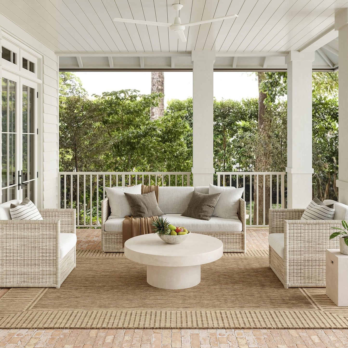 Nuloom Asha Light Brown/Ivory, 2' x 3', Casual, Striped Border, Soft and Cozy, High Traffic, Stain Resistant, Easy Clean, Durable Area Rug for Indoor/Outdoor Patio, Deck, Porch, Garden, Courtyard
