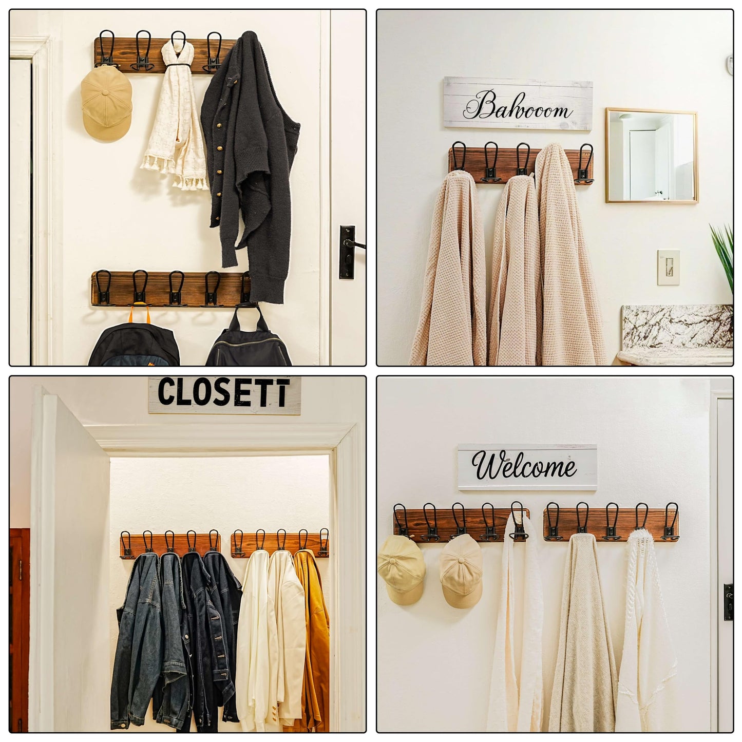 Dseap Coat Rack Wall Mounted - Heavy Duty Farmhouse Rustic Wall Coat Hanger with 5 Wire Hooks for Clothes Hat Jacket Towel, RusticWire, G25A, Rustic Brown & Black, Pack of 2