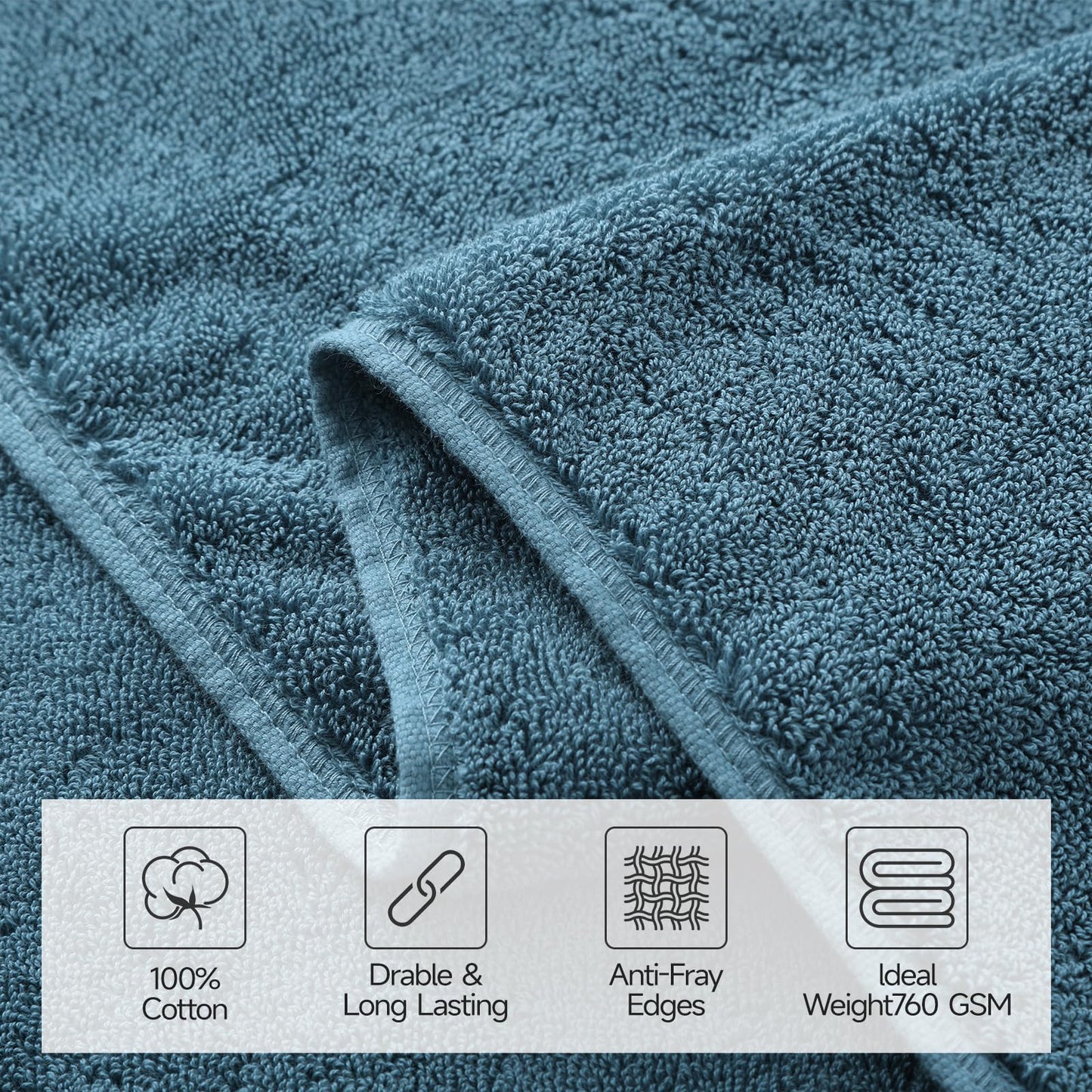 REDKISS Large Bath Towels Set 2 Piece, 100% Cotton, 31x63 in,Heavyweight 760G, Highly Absorbent & Quick Dry, Super Soft Luxury Shower Towels for Bathroom,Hotel Collection - Blue
