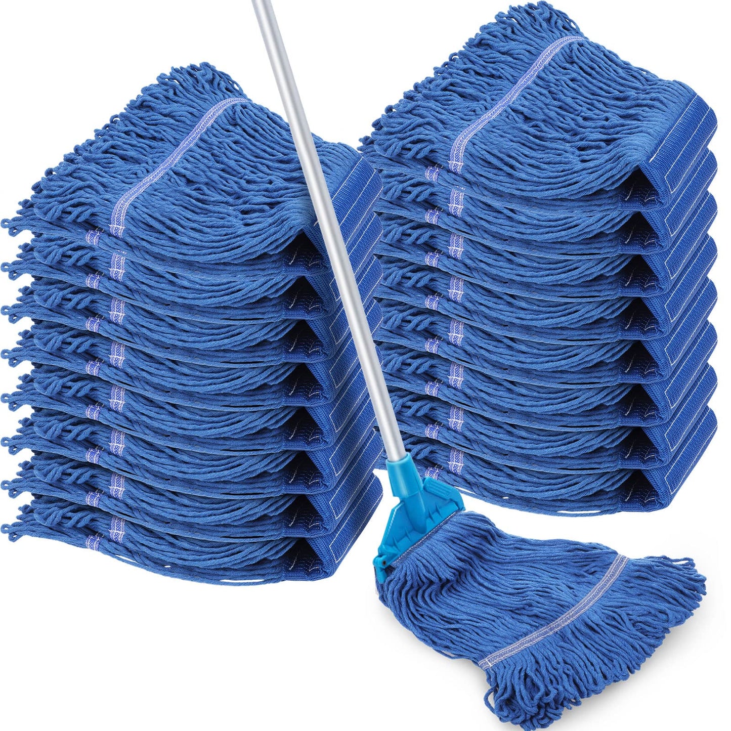 16 Pack Commercial Mop Head Replacements Looped End Wet Mop Head Heavy Duty Mop Heads Cotton String Mops Blue Industrial Cleaning Mop Head Refills for Commercial Industrial Home Cleaning