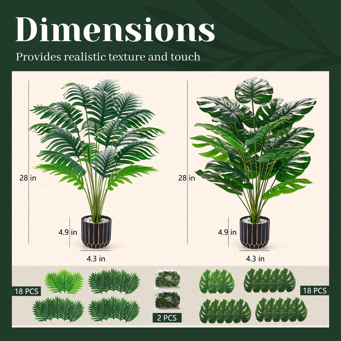 Der Rose Fake Palm Tree Large Artificial Potted Monstera Plants Indoor for Home Porch Patio Living Room Bathroom Outdoor Decor