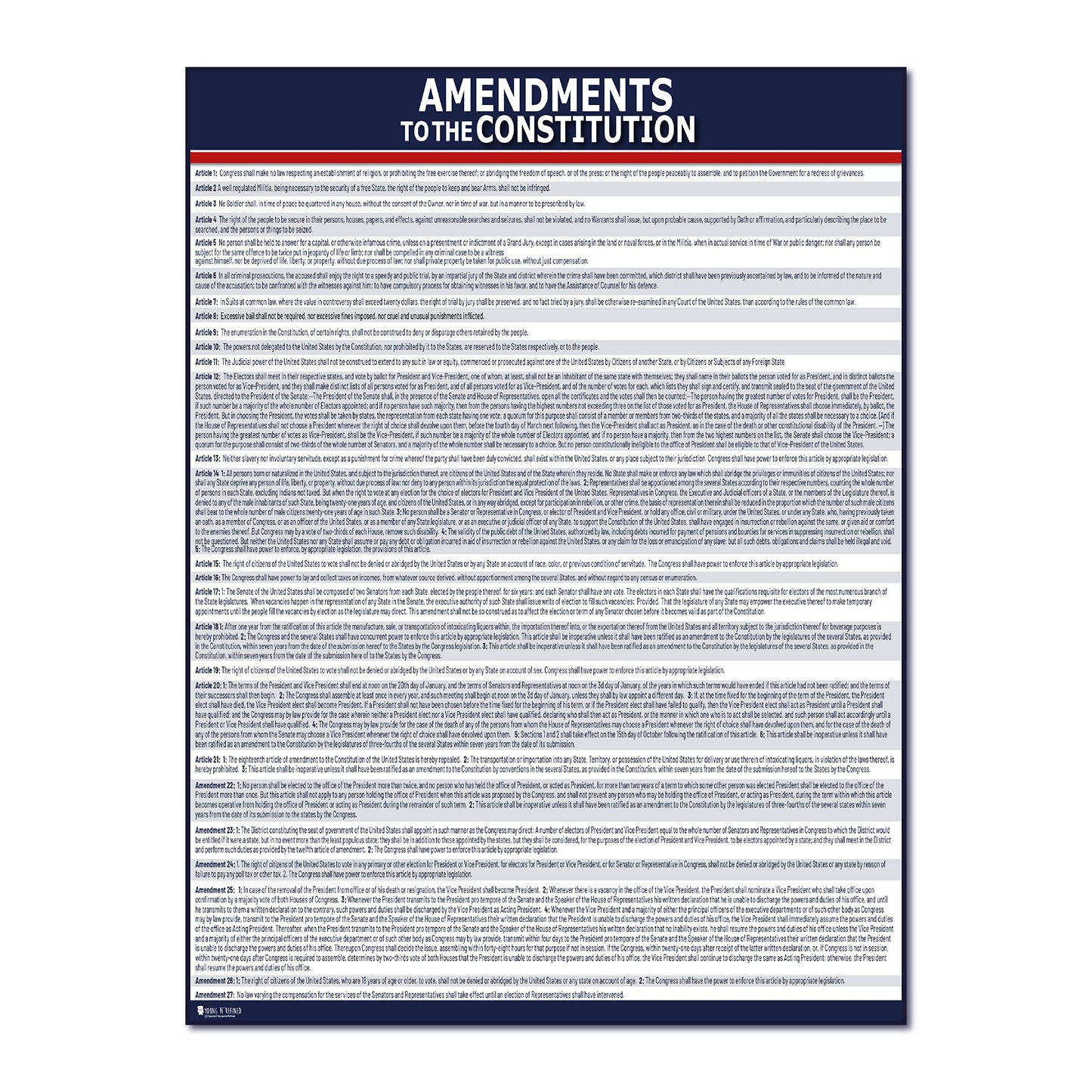 American Founding documents LARGE Laminated 4 Pack: US Constitution, Declaration of Independence, Bill of Rights, Entire Constitution and Amendments NEW 3.0 Now with larger fonts (18x29) Young N Refined