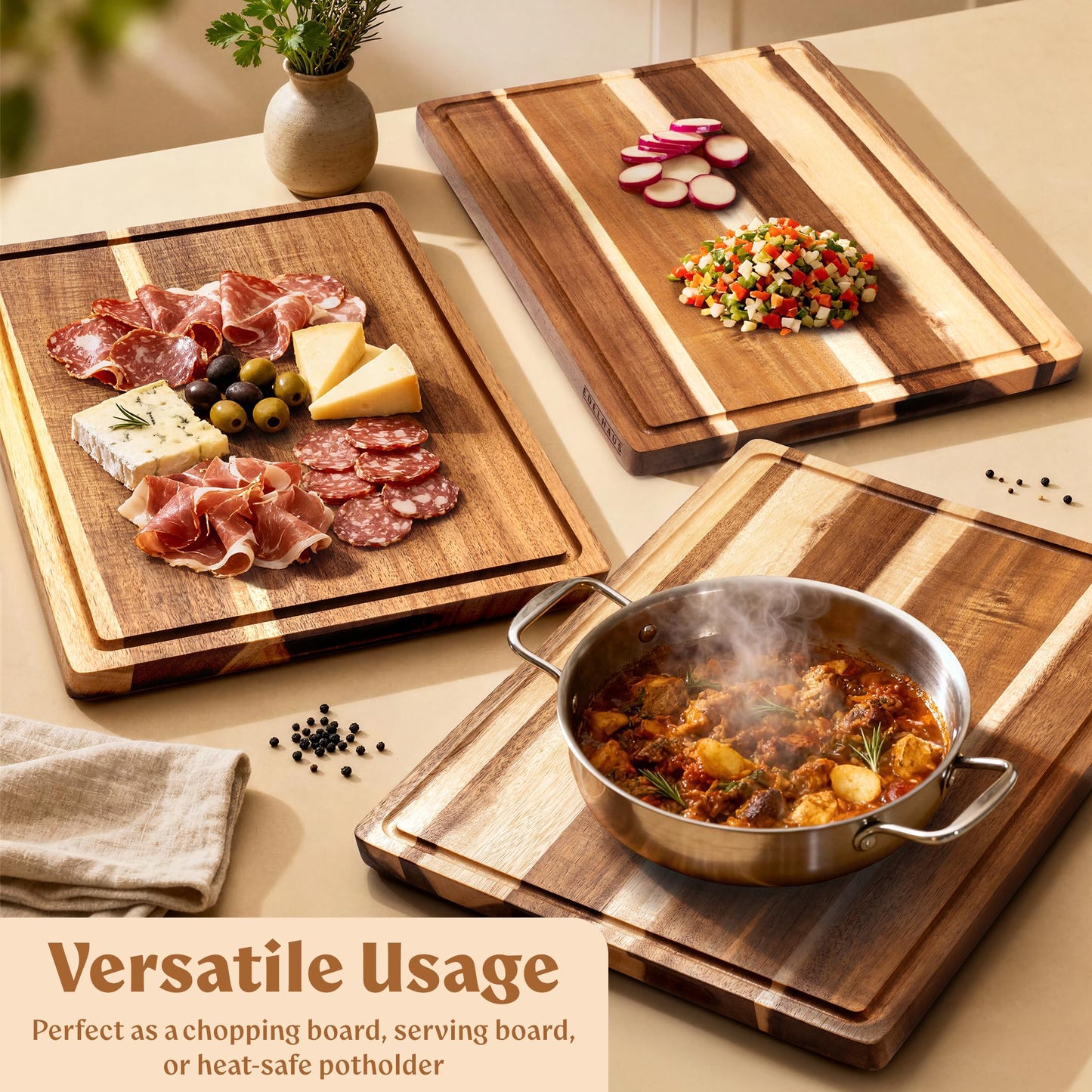 Acacia Wood XL Cutting Board for Kitchen, Large Cutting Board 17.1 × 12.8 - Wooden Chopping Boards with Juice Groove, Non-Toxic, Knife-Friendly & Durable – Housewarming Gift, Charcuterie & Meal Prep