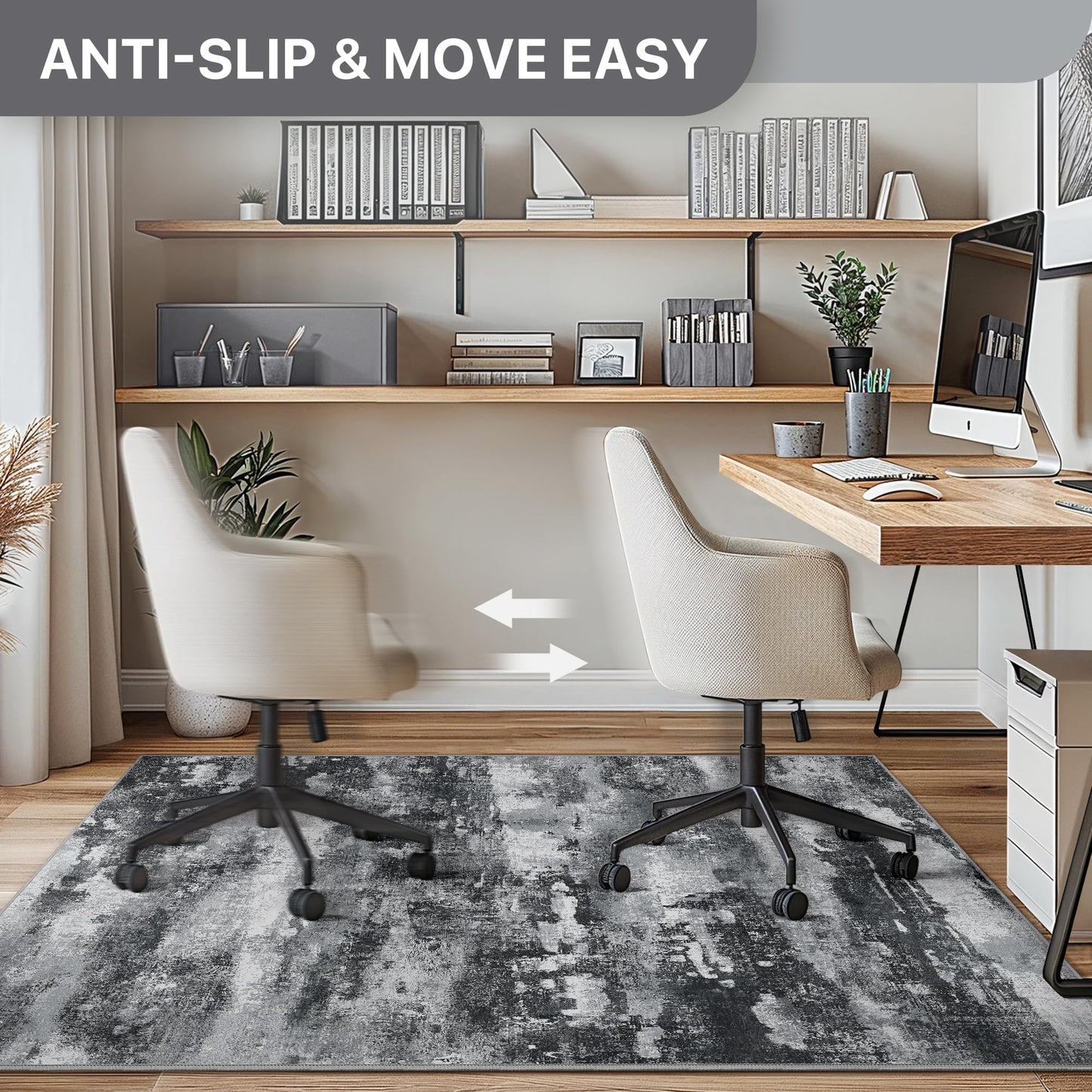 Office Chair Mat for Hardwood Tile Floor, Abstract 36"X 48" Desk Mats for Office Chair on Rolling Chairs Carpet, Desk Anti-Slip 1/5" Thick Rug for Computer Chair, Thin Low-Pile Floor Mat, Dark