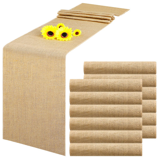 12 Pack Burlap Table Runners 12 x 71 Inch Rustic Table Runner Bulk Jute Farmhouse Fabric Wedding Decoration Centerpieces for Vintage Banquet Party Holiday Kitchen Coffee Decor Cover