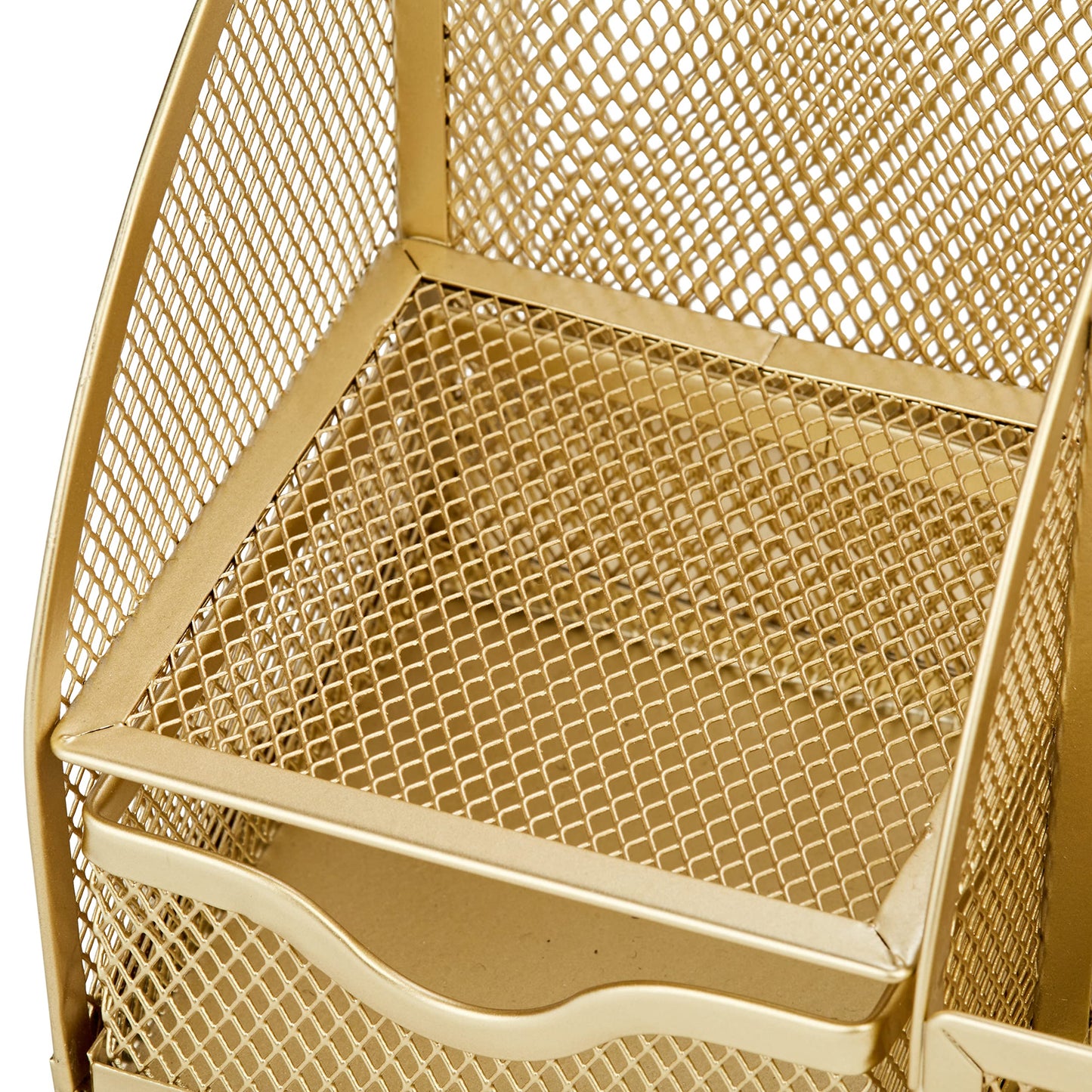 Annova Mesh Desk Organizer Office with 7 Compartments + Drawer/Desk Tidy Candy/Pen Holder/Multifunctional Organizer (Gold)