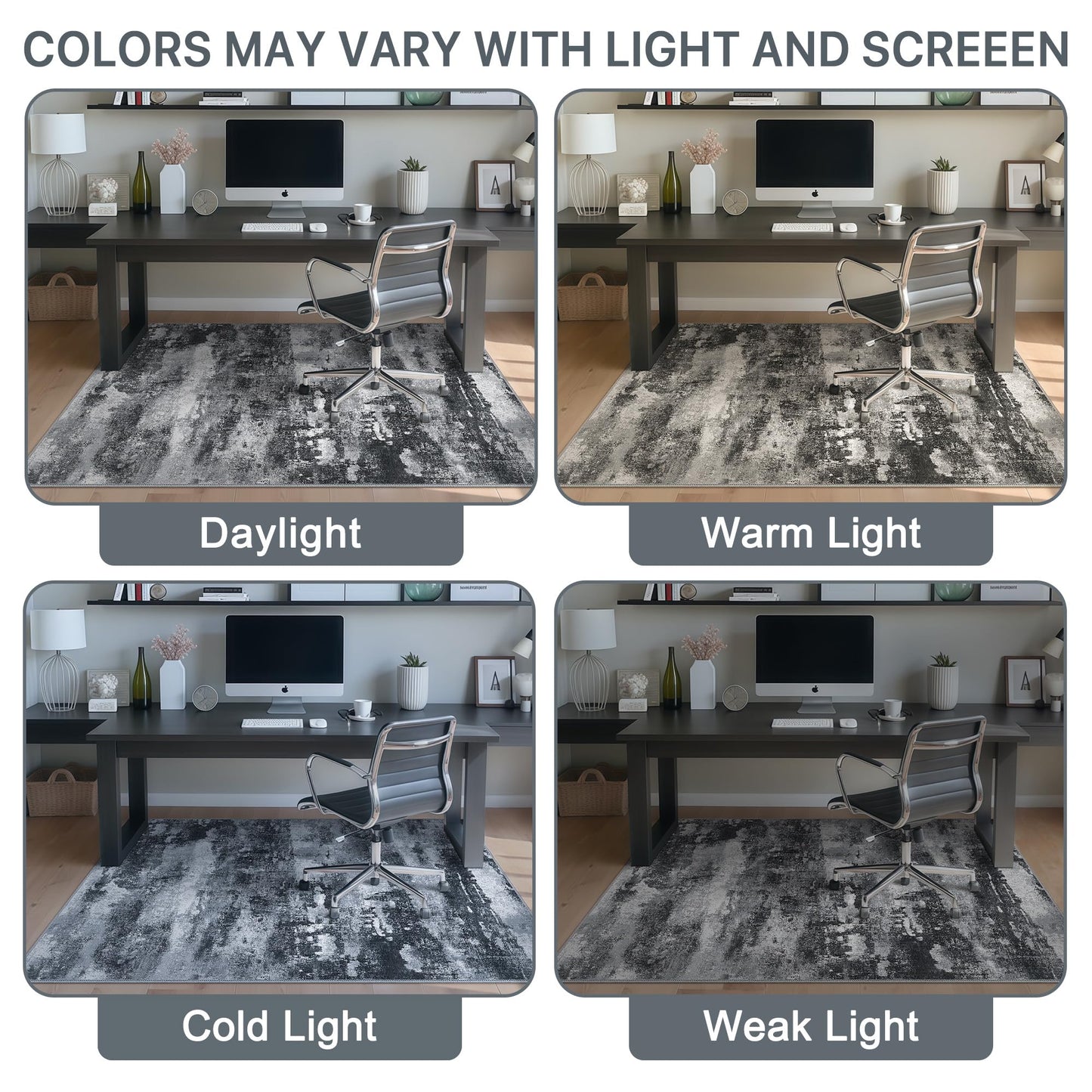 Office Chair Mat for Hardwood Tile Floor, Abstract 36"X 48" Desk Mats for Office Chair on Rolling Chairs Carpet, Desk Anti-Slip 1/5" Thick Rug for Computer Chair, Thin Low-Pile Floor Mat, Dark