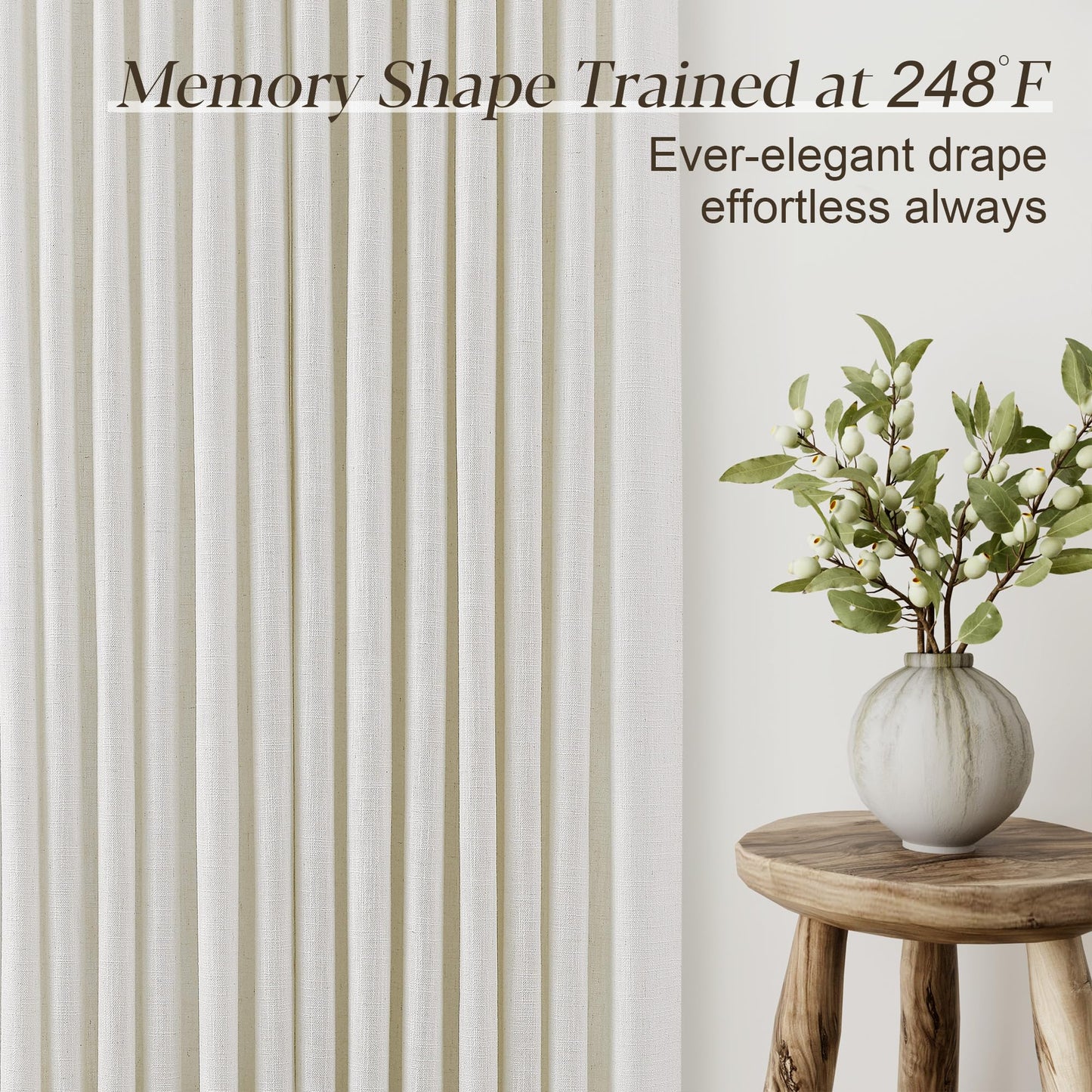 Pinch Pleated Linen Curtains 90 Inches Long for Living Dining Room Bedroom 2 Panel Set Natural Cream Birch Pinch Pleat Curtain 90 Inch Neutral Boho Floor to Ceiling Curtains Semi Sheer Linen Drapes