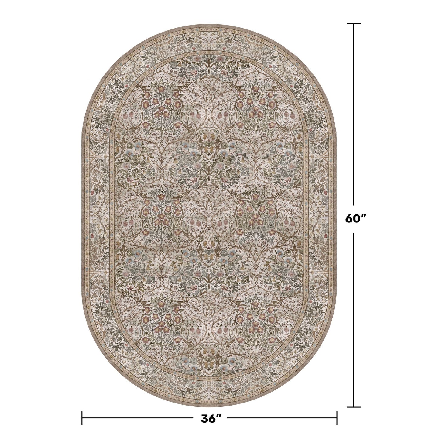 3x5 Vintage Moss Green Entryway Oval Rug, Washable Nature Rug for Kitchen, Bathroom, Bedroom, Boho Oriental Low Pile Stain Resistant Non-Slip Small Throw Rug (3x5 Moss & Brown)