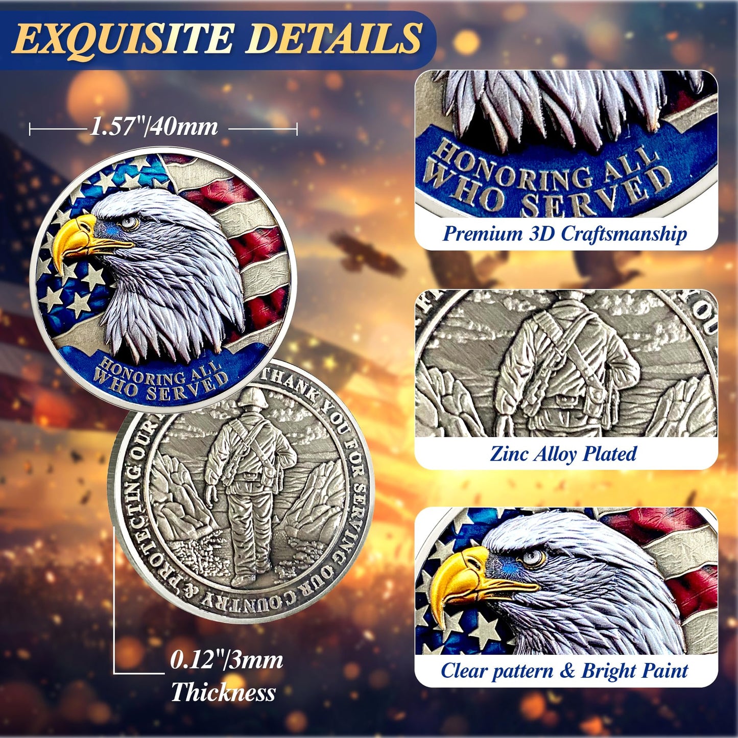 ASmileIndeep Military Challenge Coins - 24 Pcs Veteran Challenge Coin Thank You for Your Service Military Coins Veteran Bulk Military Appreciation Coin Veterans Day Gifts