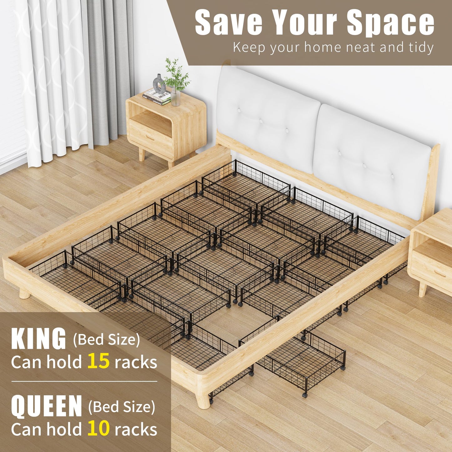 Hleelomi Under Bed Storage with Wheels, 360° Rotating, No-Assembly Underbed Storage Containers, 2PACK