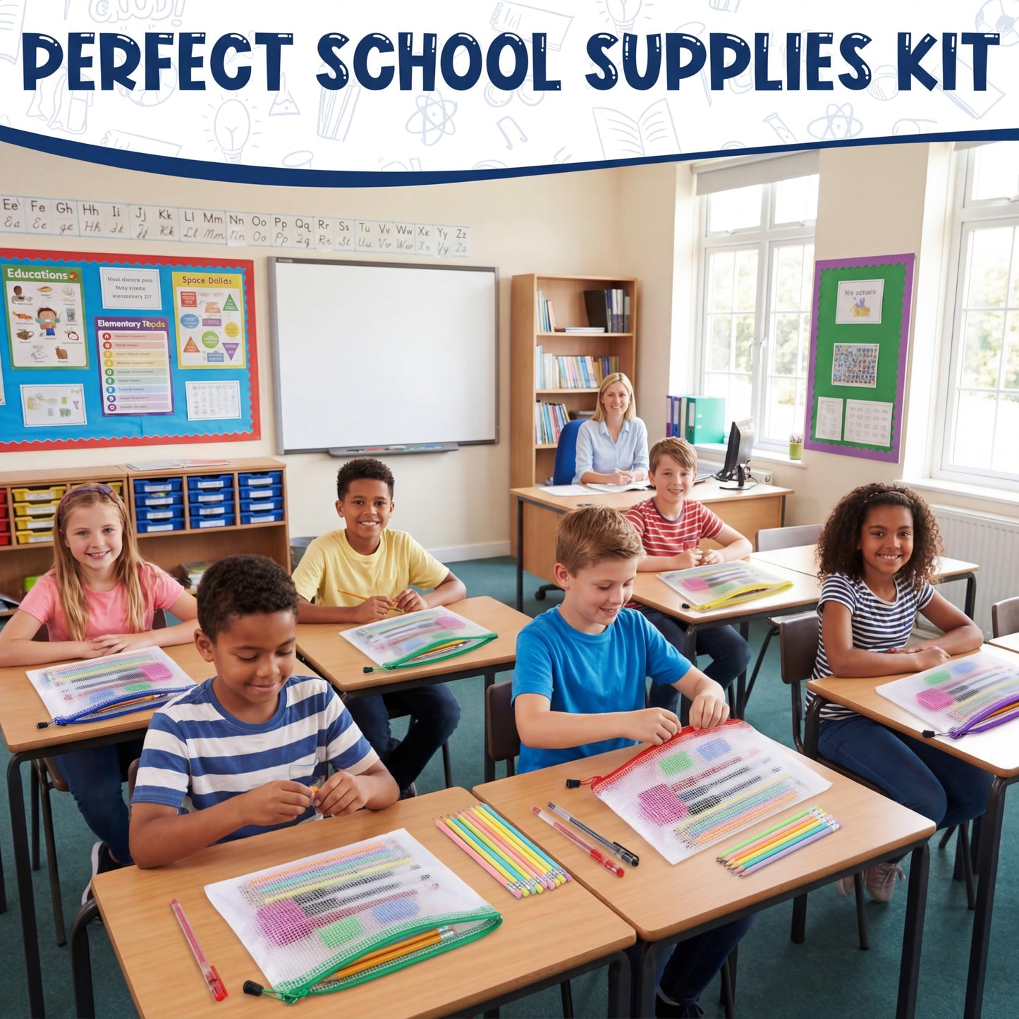 Gilprop 156 Pcs/12 Set Back to School Supplies Kit, Mesh Zipper Pouch Bags with Pencils, Erasers, Sharpeners, Pens – Bulk School Supplies for Classroom & Office Use