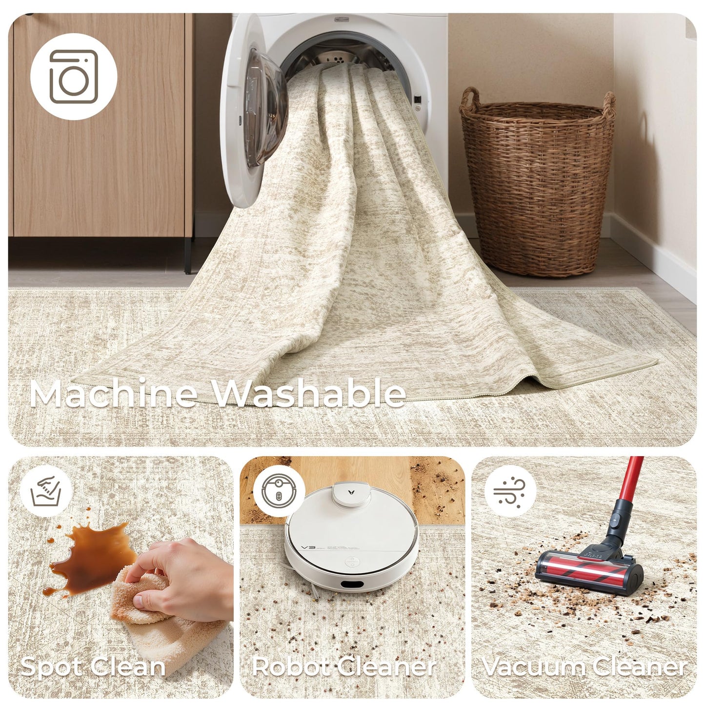 Restydon Long Bathroom Rugs Runner - Washable Runner Rugs for Hallway 2x10, Ultra-Thin Soft Kitchen Carpet Runner, Anti Slip Backing Runner Rugs for Entrance, Bedroom, Living Room(2'x10', Beige/Ivory)
