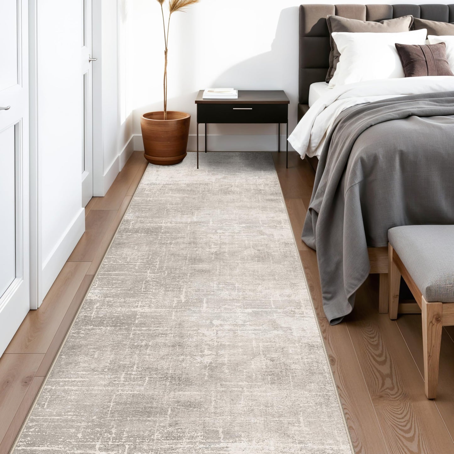 HY HAOYUNLAI 2'6x12 Runner Rugs for Hallways - Soft Kitchen Rug Non-Slip Rug Runner with Rubber Backing Washable Non Shedding Soft Beside Carpet for Bedroom Abstract Home Decor(2'6x12,Beige/Cream