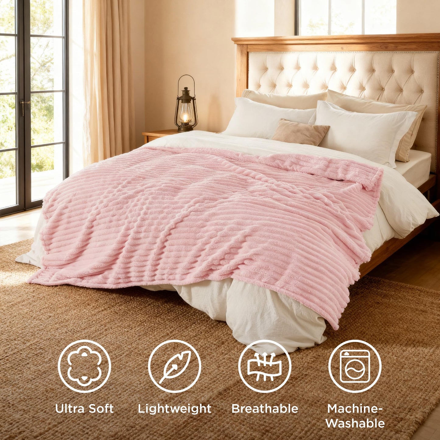 Bedsure GentleSoft Coral Pink Fleece Queen Blanket for Couch - Super Soft Cozy Blankets for Women, Cute Small Blanket for Girls, 90x90 Inches
