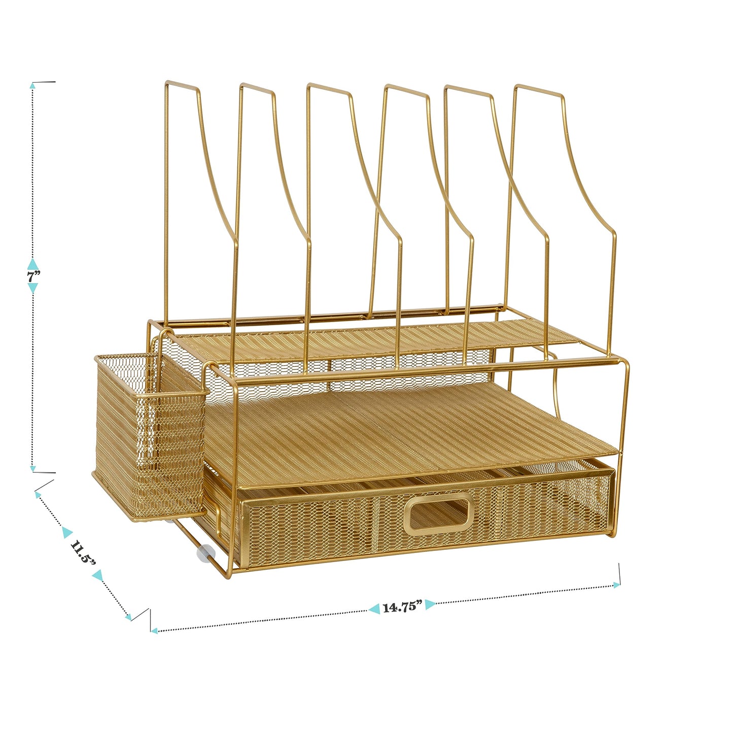 Martha Stewart Ryder Gold Mesh Metal Large Desktop Organizer With Paper File Letter Holder Organizer and Drawer