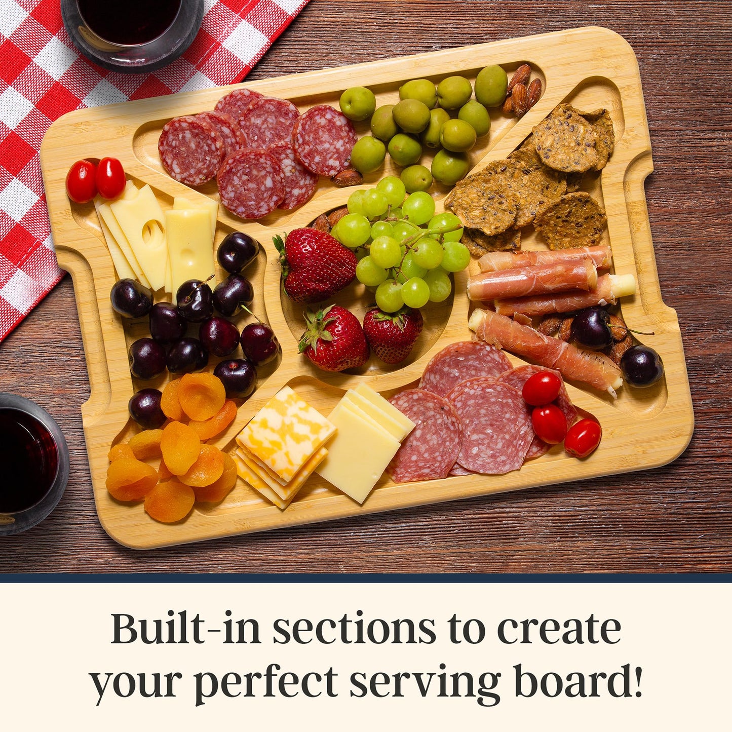 Totally Bamboo Flip, Serve & Store Charcuterie Board with Lid, Reversible Bamboo Cutting Board and Portable Cheese Tray with Compartments, Locking Travel Cover, 15.5 x 11.5 Inches