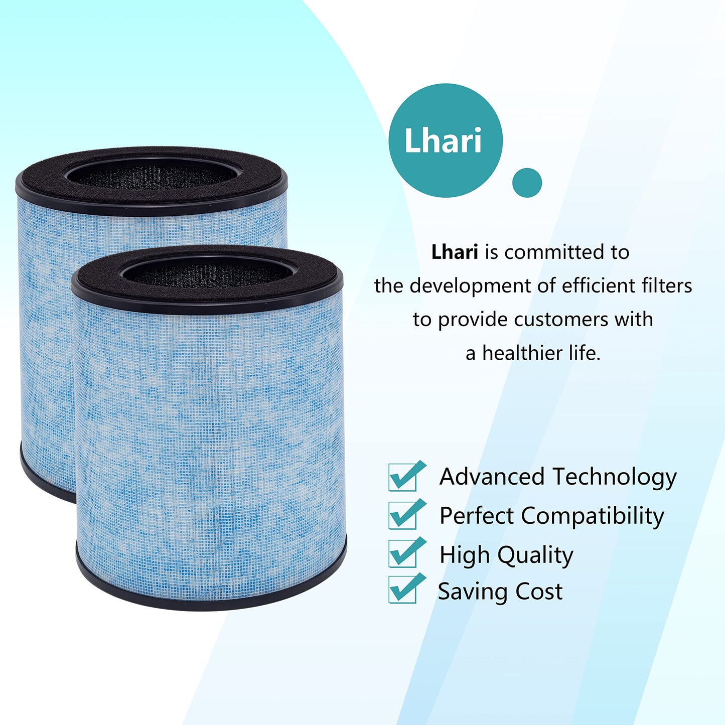 Lhari MK03 Air Filter Replacement, Compatible with AROEVE MK03 / DH-JH03 and POMORON MJ003H Air Purifier, 2-Pack