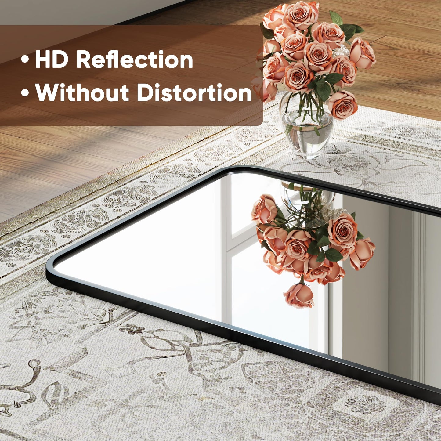 Antok 48''x 14'' Full Length Mirror Over Door, 4-in-1 Standing Leaning Wall Mounted, Adjustable Hanging Mirror for Bedroom Living Room, Black, Rounded Corner